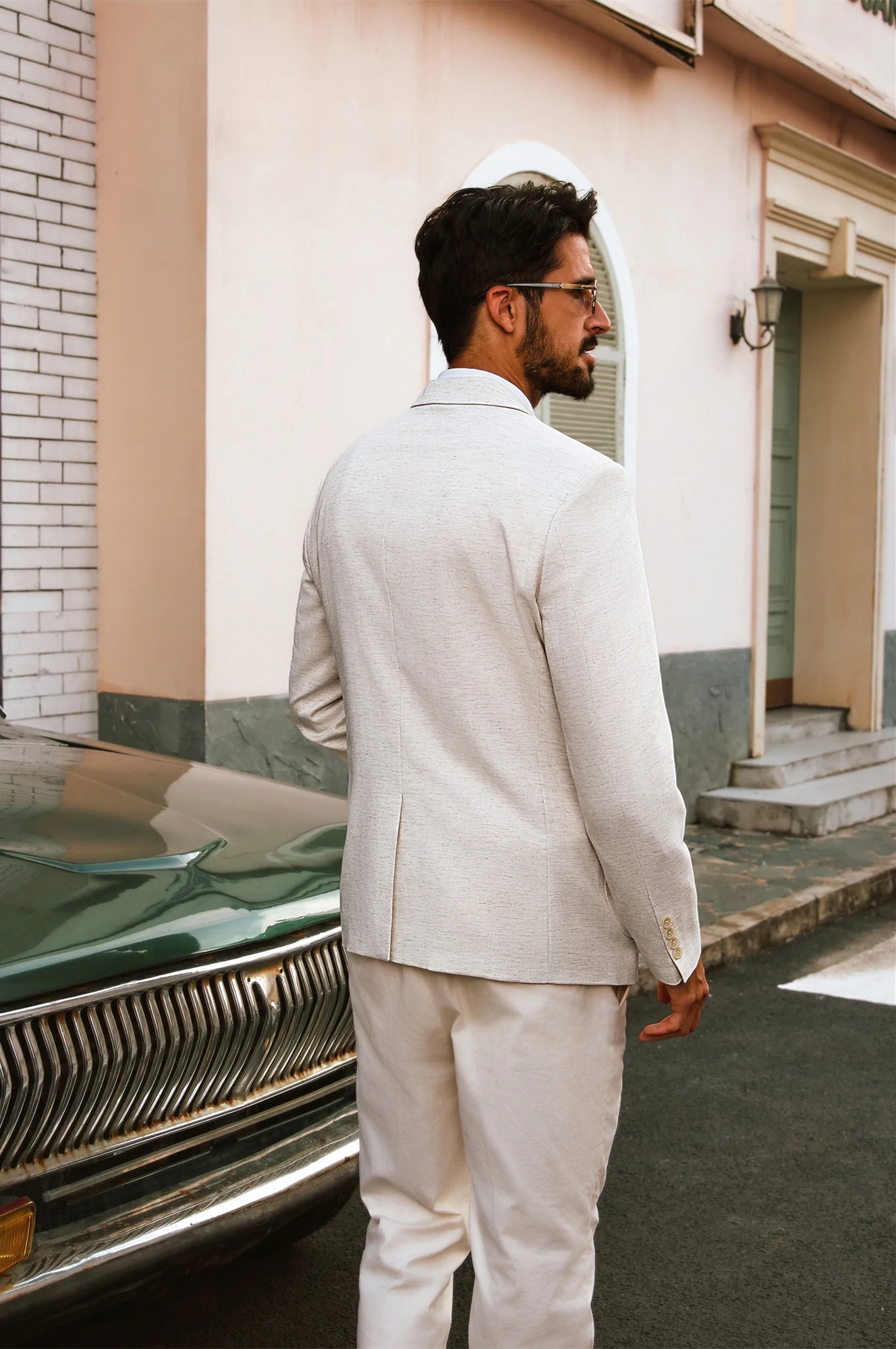 Men Peak Lapel Blazer Coat Casual Back Slit Two-Button Suit Coat - Image 6