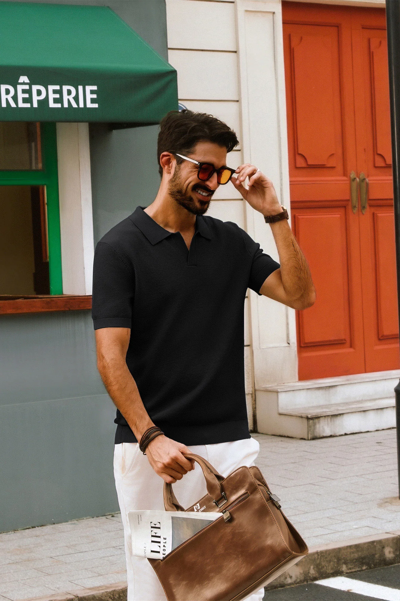 Men Pineapple Textured Polo-Shirt Short Sleeve Lapel Collar Knitwear Tops - Image 10