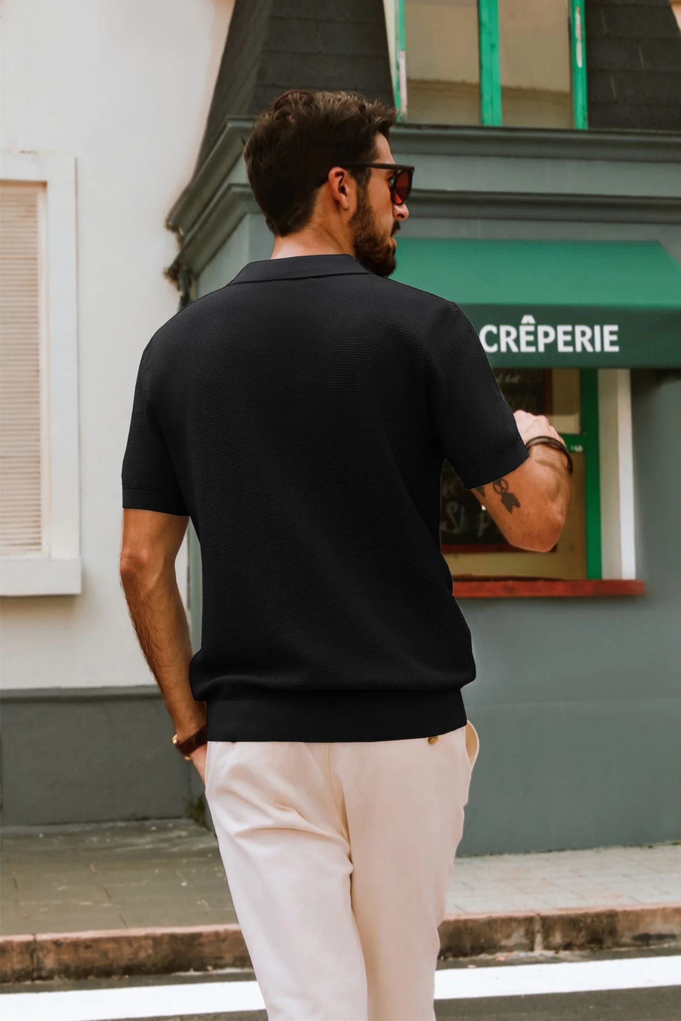Men Pineapple Textured Polo-Shirt Short Sleeve Lapel Collar Knitwear Tops - Image 11