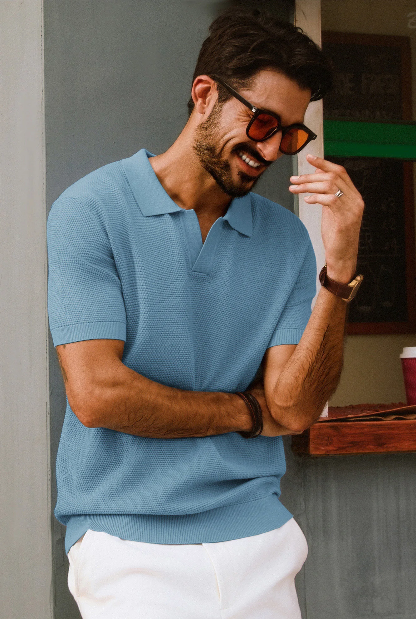 Men Pineapple Textured Polo-Shirt Short Sleeve Lapel Collar Knitwear Tops - Image 28