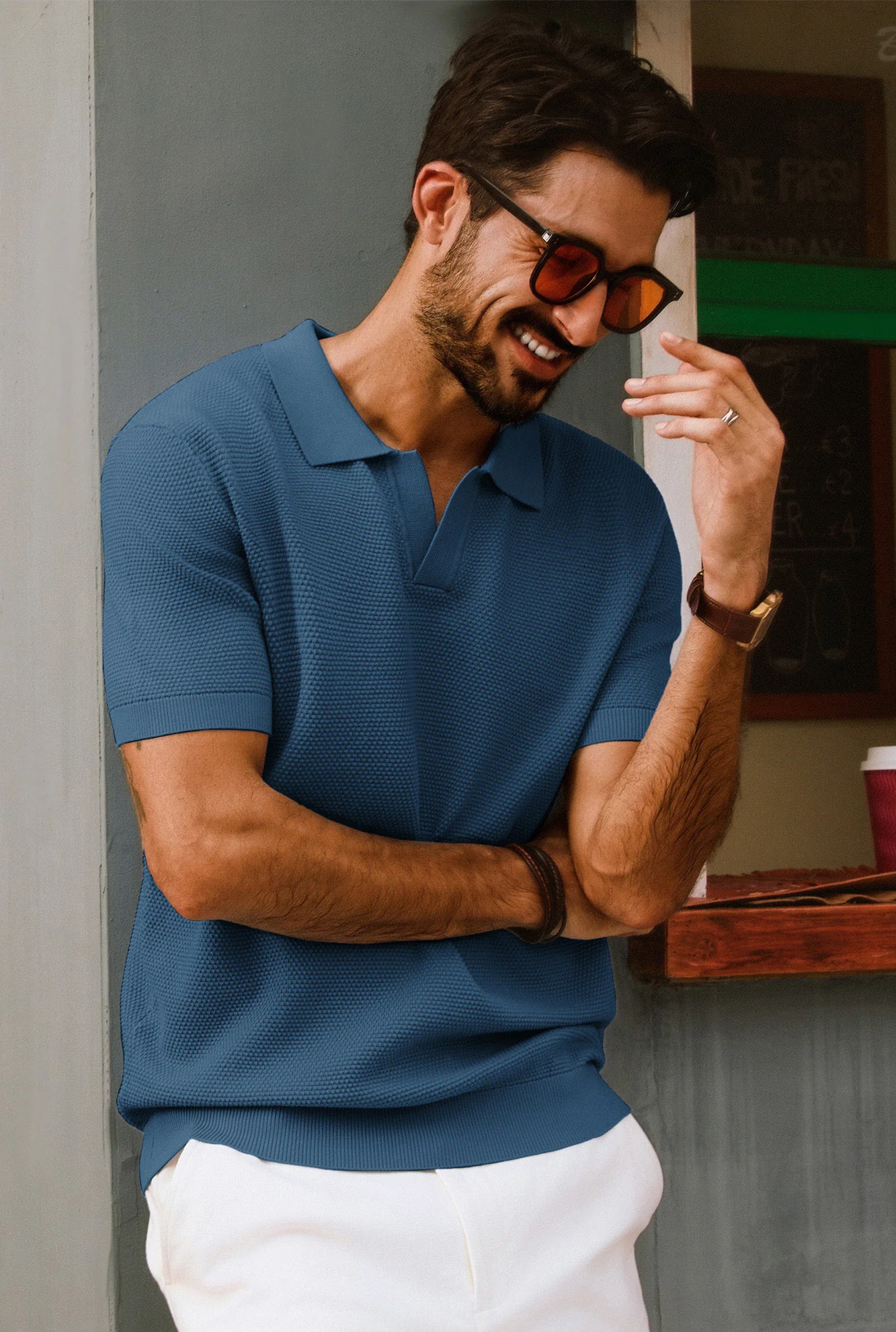 Men Pineapple Textured Polo-Shirt Short Sleeve Lapel Collar Knitwear Tops - Image 43