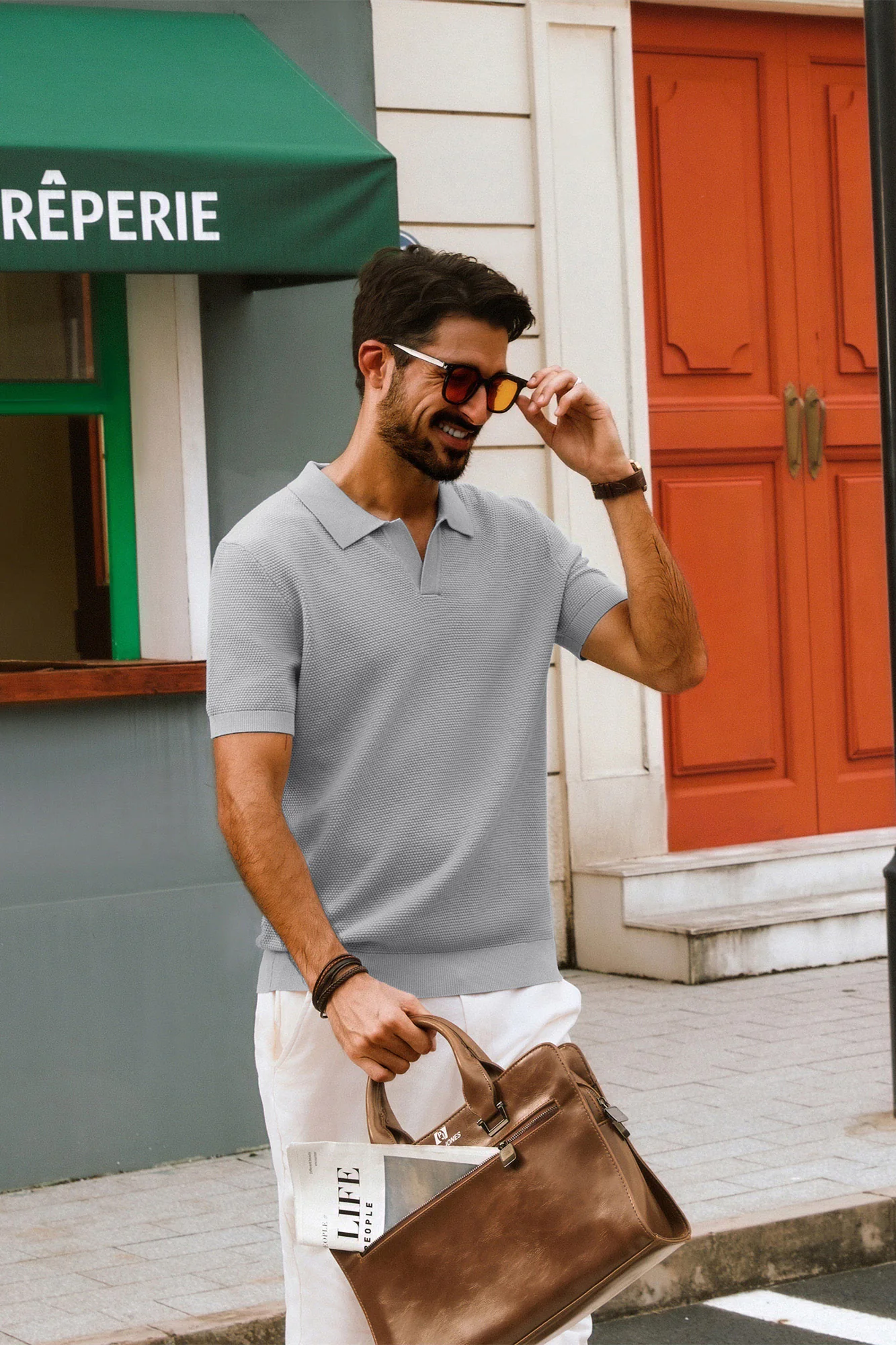 Men Pineapple Textured Polo-Shirt Short Sleeve Lapel Collar Knitwear Tops - Image 49