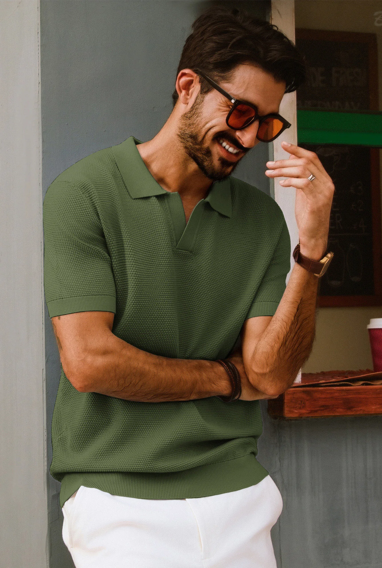 Men Pineapple Textured Polo-Shirt Short Sleeve Lapel Collar Knitwear Tops - Image 53