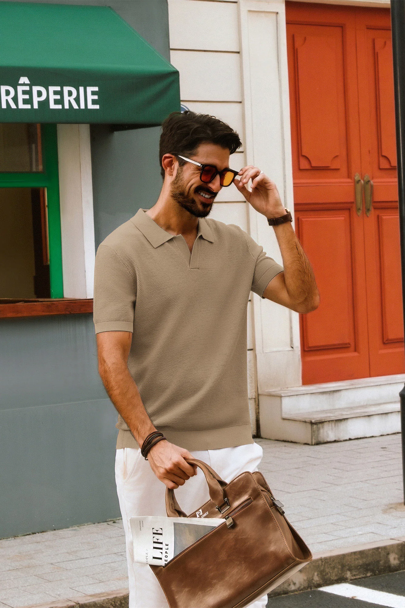 Men Pineapple Textured Polo-Shirt Short Sleeve Lapel Collar Knitwear Tops - Image 59