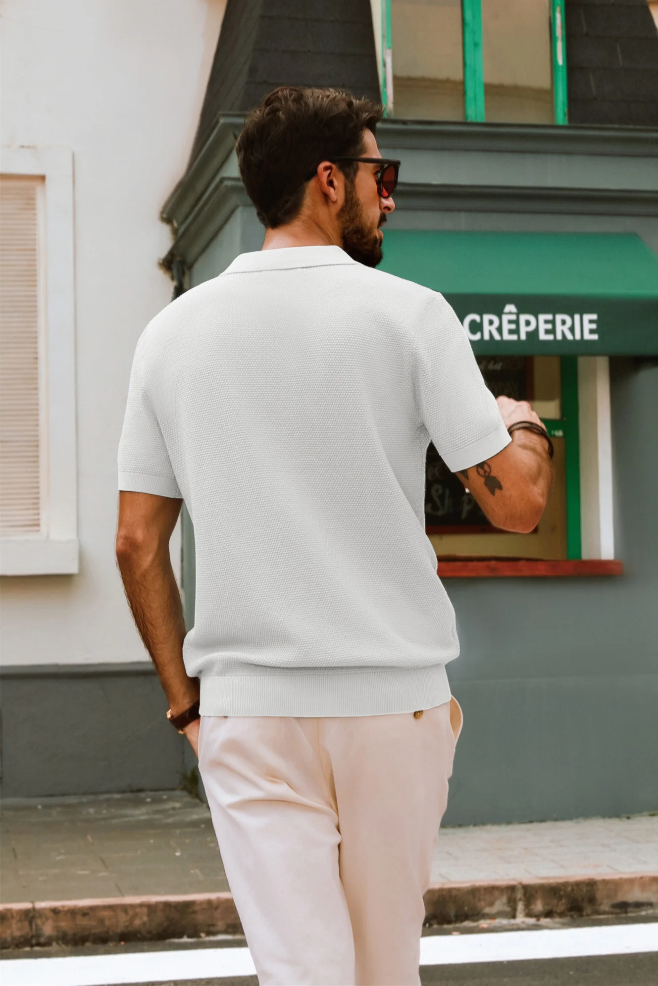 Men Pineapple Textured Polo-Shirt Short Sleeve Lapel Collar Knitwear Tops - Image 6