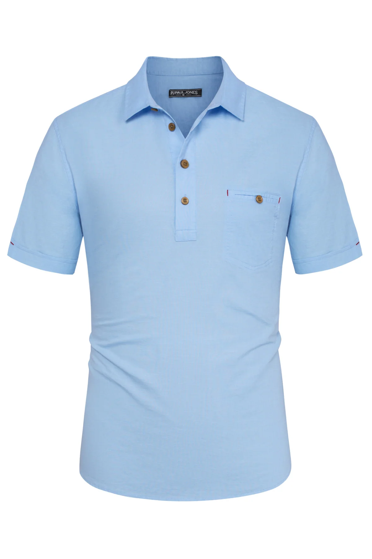 Men Pullover Shirt Casual Short Sleeve Lapel Collar Button-up Neck Tops - Image 17