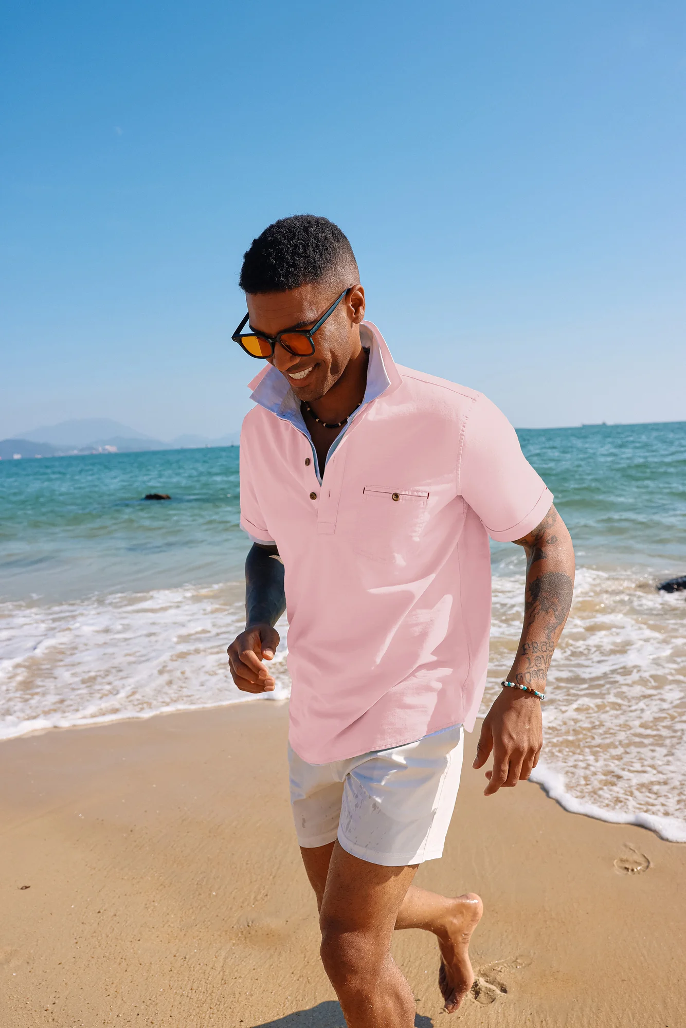 Men Pullover Shirt Casual Short Sleeve Lapel Collar Button-up Neck Tops - Image 60