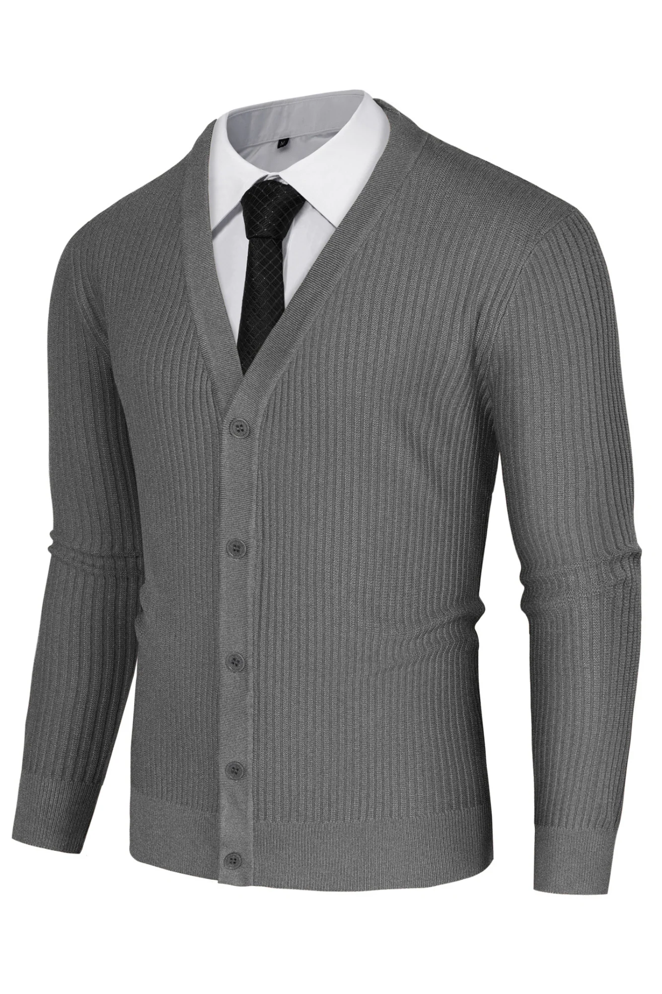 Men Ribbed Knitted Cardigan Long Sleeve V-Neck Button-up Sweater Knitwear - Image 11