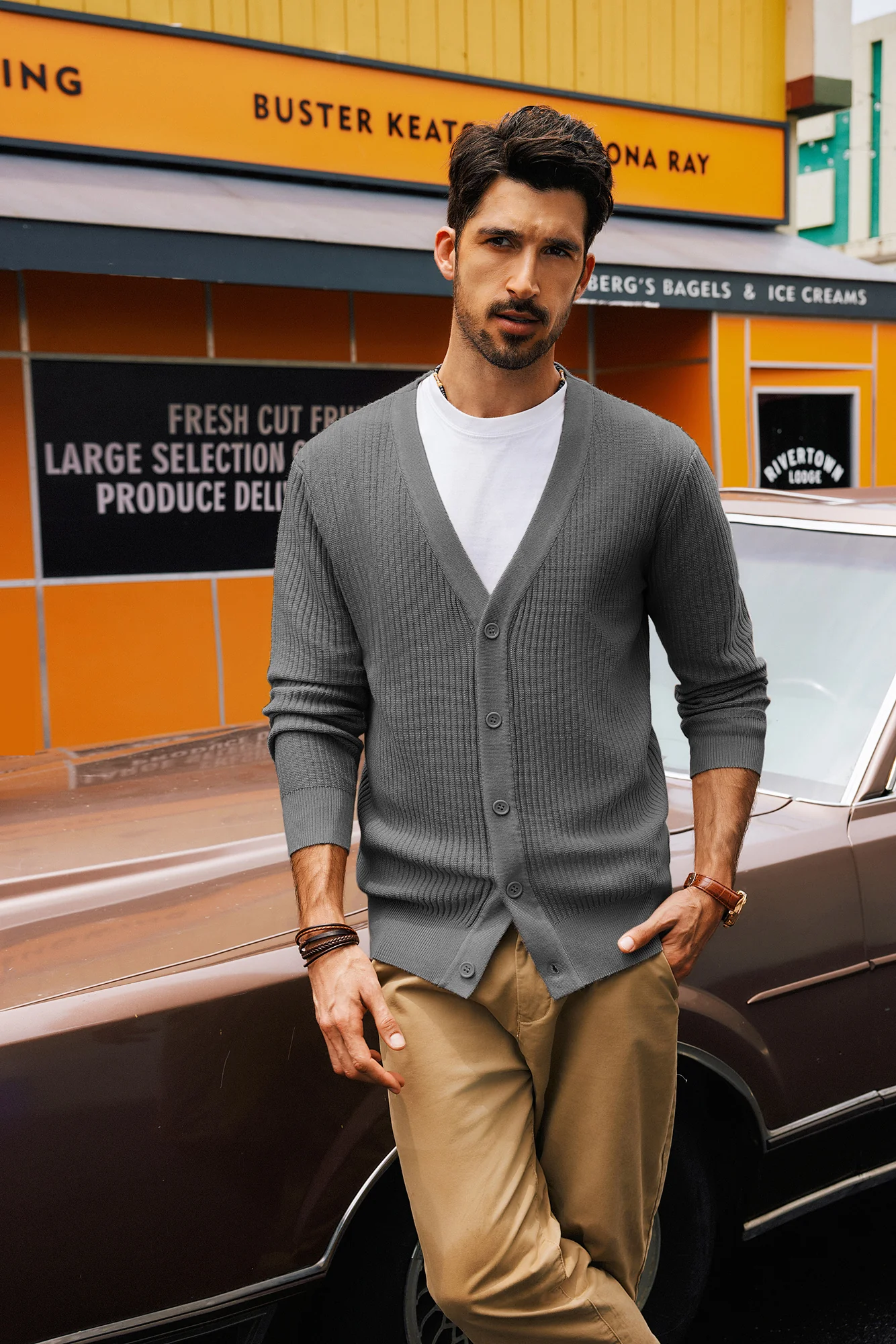 Men Ribbed Knitted Cardigan Long Sleeve V-Neck Button-up Sweater Knitwear - Image 14