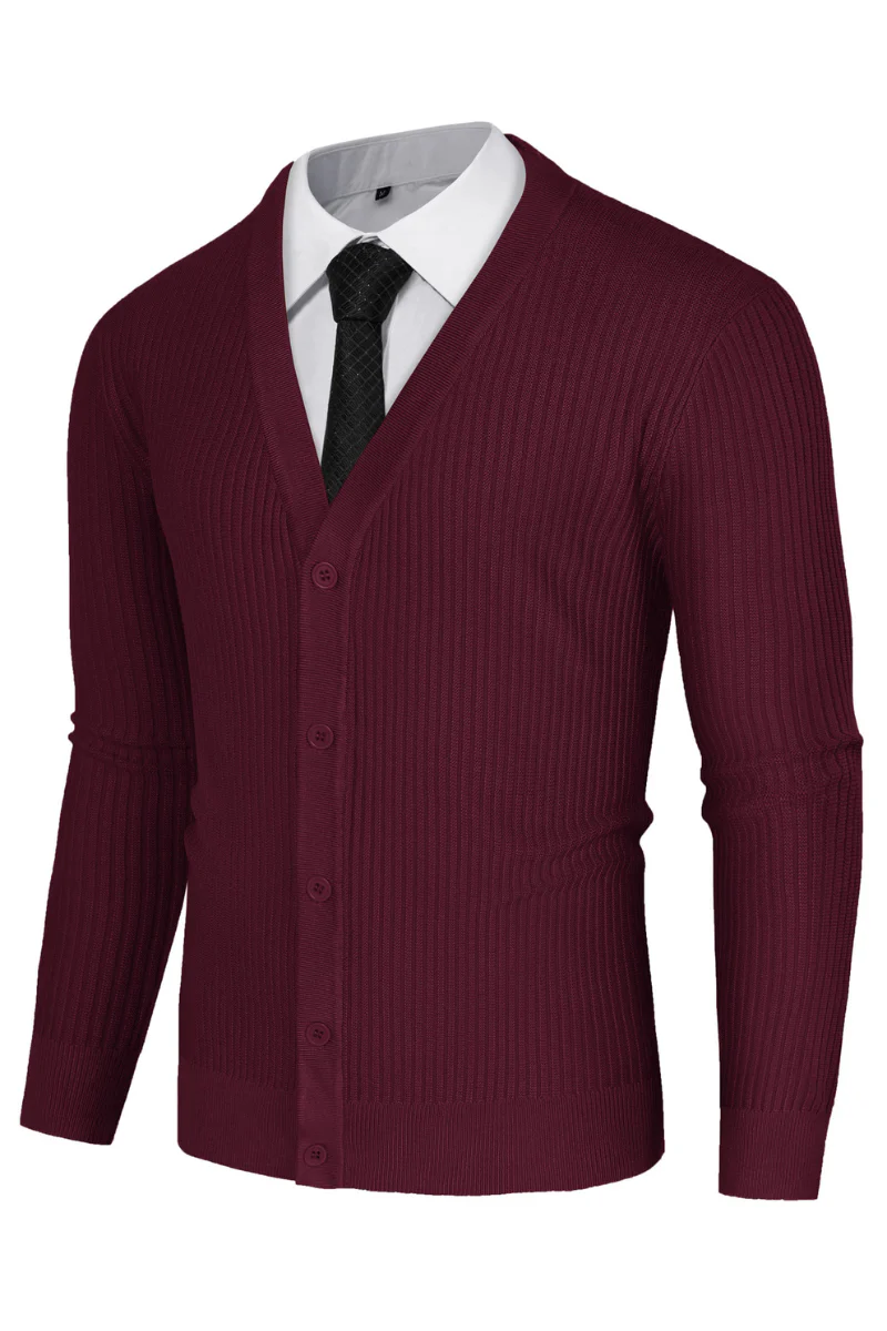 Men Ribbed Knitted Cardigan Long Sleeve V-Neck Button-up Sweater Knitwear - Image 36
