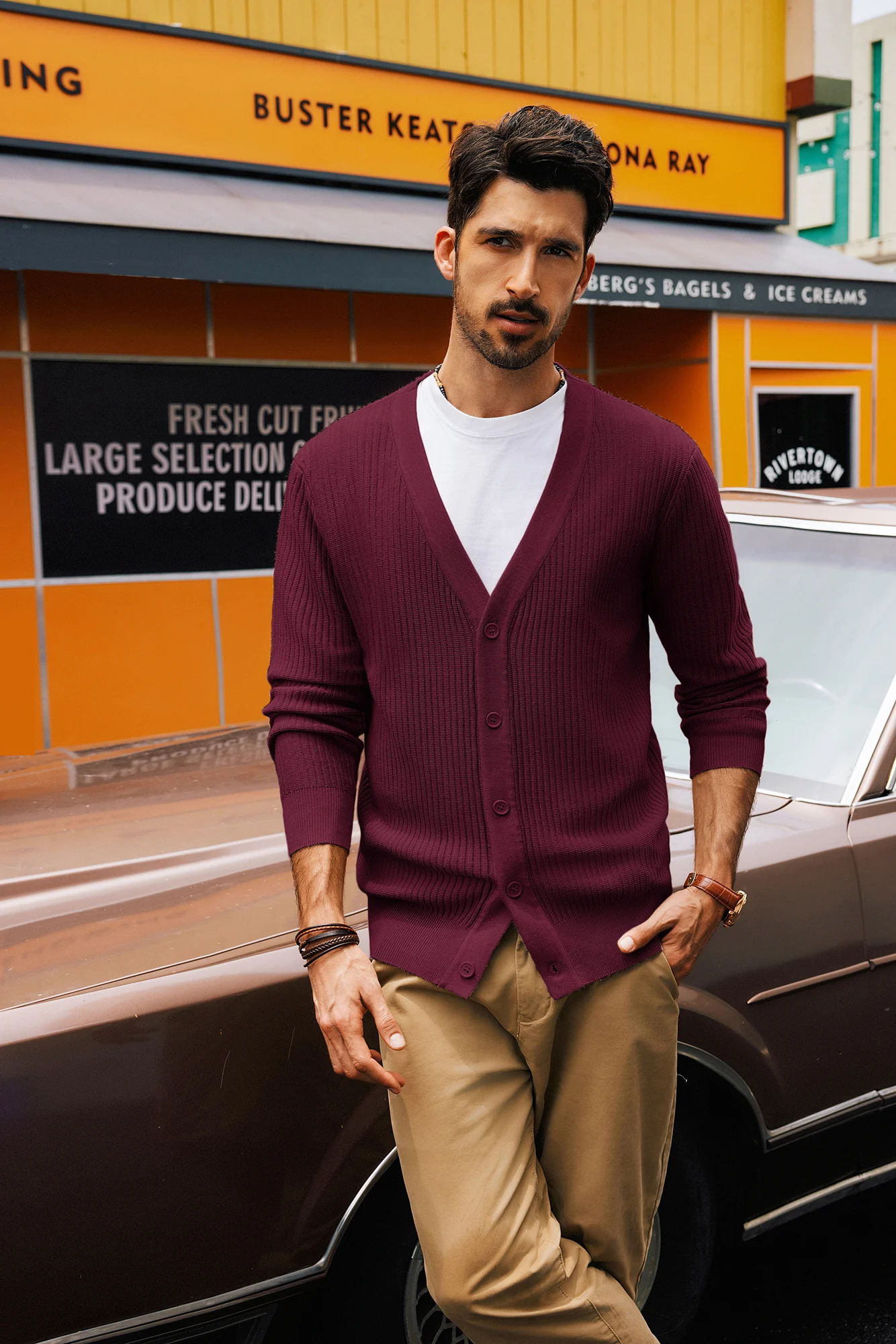 Men Ribbed Knitted Cardigan Long Sleeve V-Neck Button-up Sweater Knitwear - Image 39