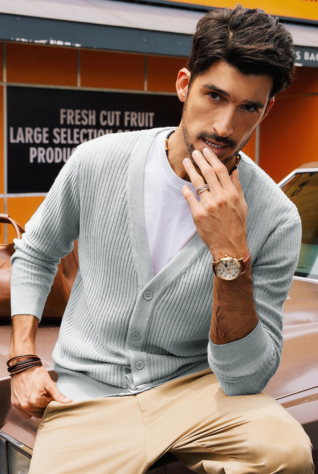 Men Ribbed Knitted Cardigan Long Sleeve V-Neck Button-up Sweater Knitwear - Image 42