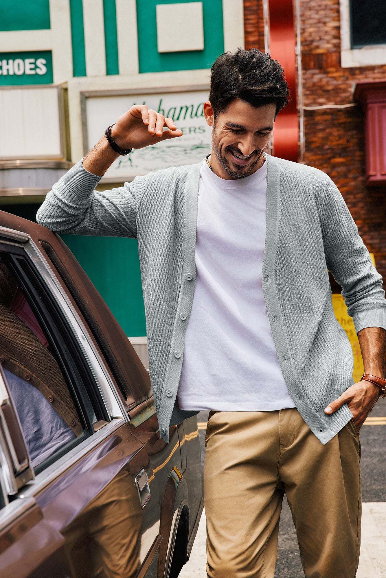 Men Ribbed Knitted Cardigan Long Sleeve V-Neck Button-up Sweater Knitwear - Image 43