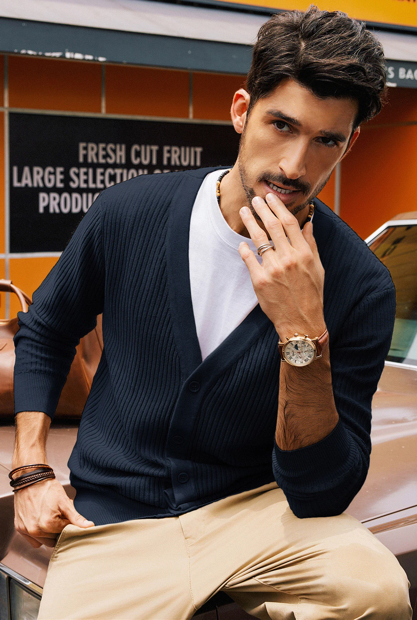 Men Ribbed Knitted Cardigan Long Sleeve V-Neck Button-up Sweater Knitwear - Image 52