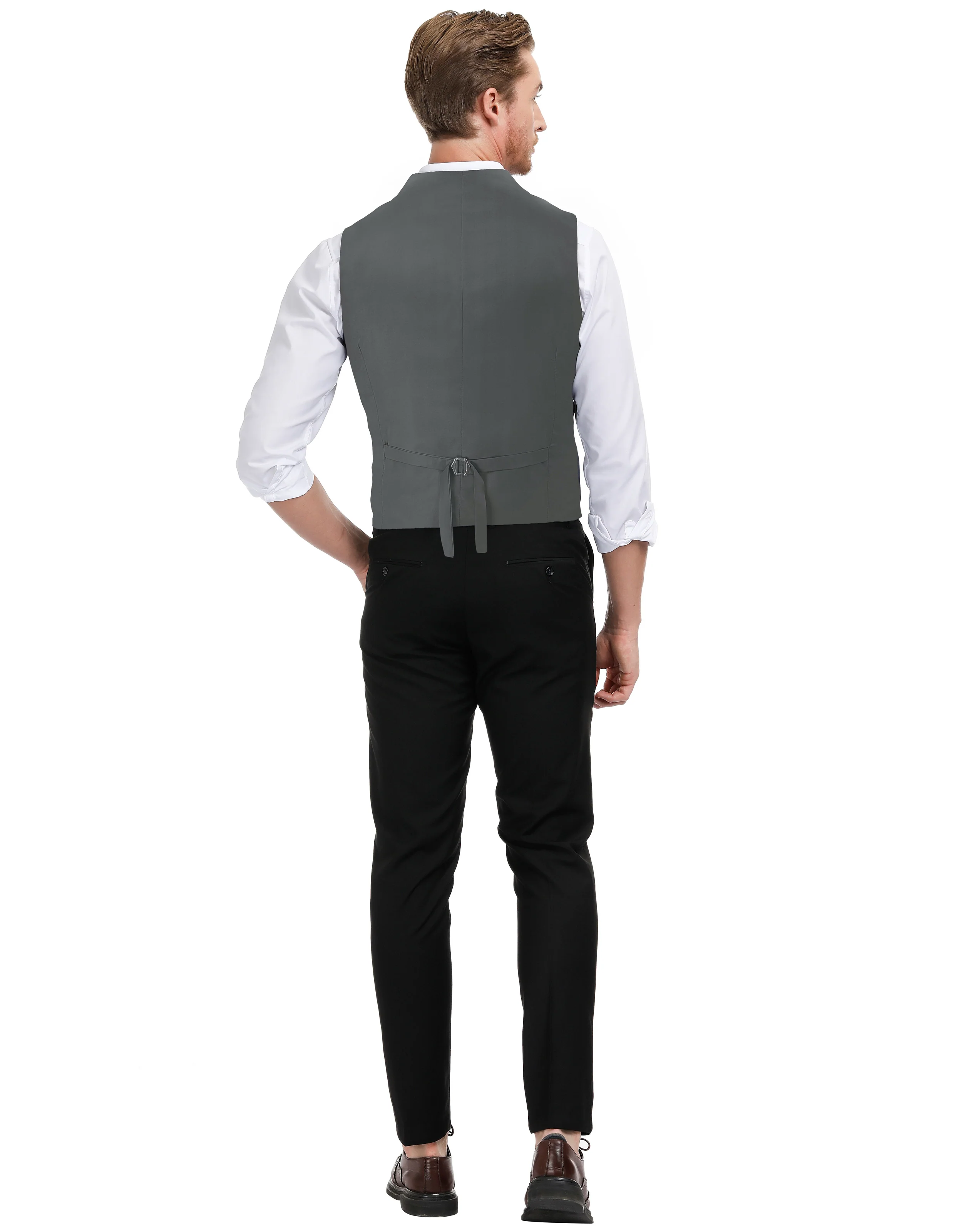 Men’s Slim Fit V-Neck Single Breasted Handkerchief Hem Waistcoat Vest Coat - Image 53