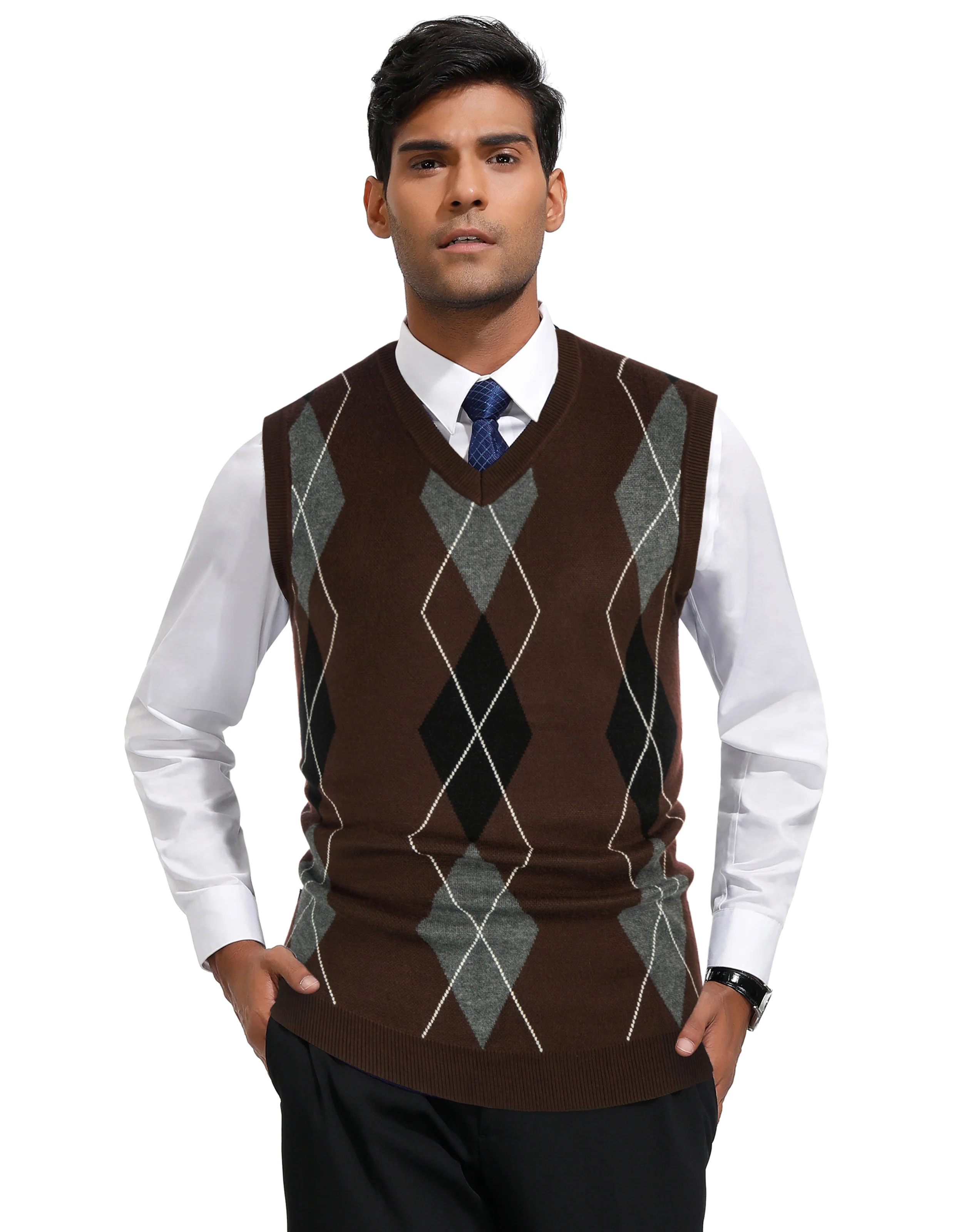 Men's Soft Argyle Sweater Vest Slim Fit V-Neck Knitted Pullover Vest - Image 23