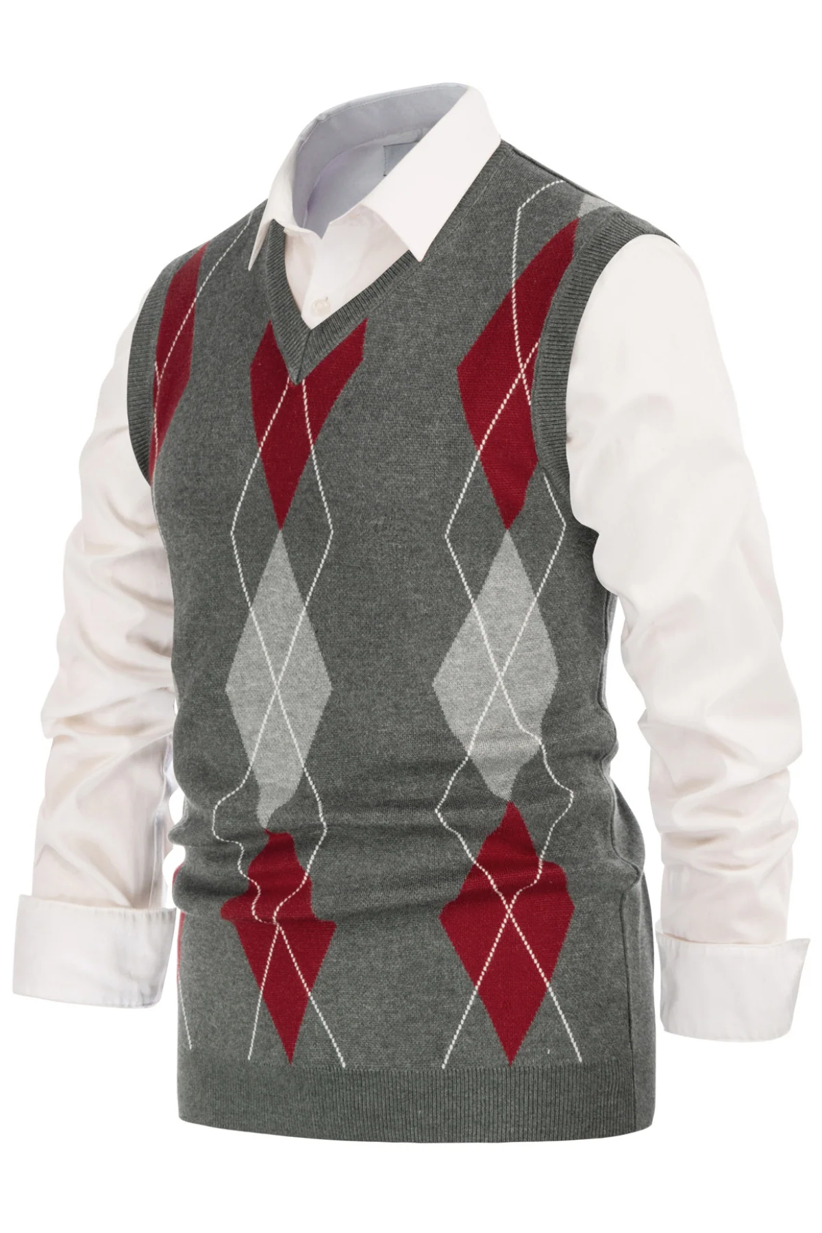 Men's Soft Argyle Sweater Vest Slim Fit V-Neck Knitted Pullover Vest - Image 25