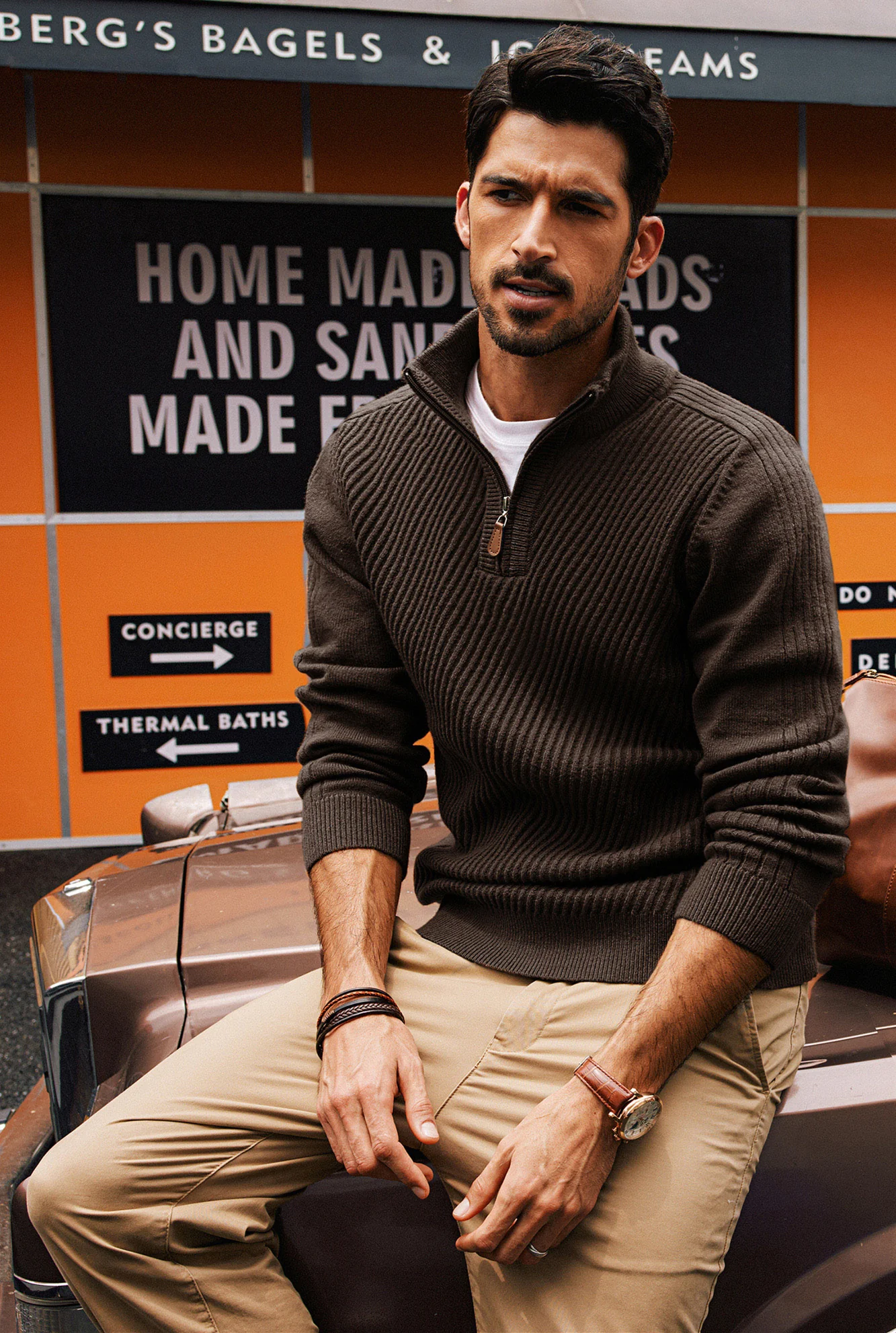 Men Stand Collar Sweater Long Sleeve Zip-up Neck Ribbed Cuff Pullover - Image 51