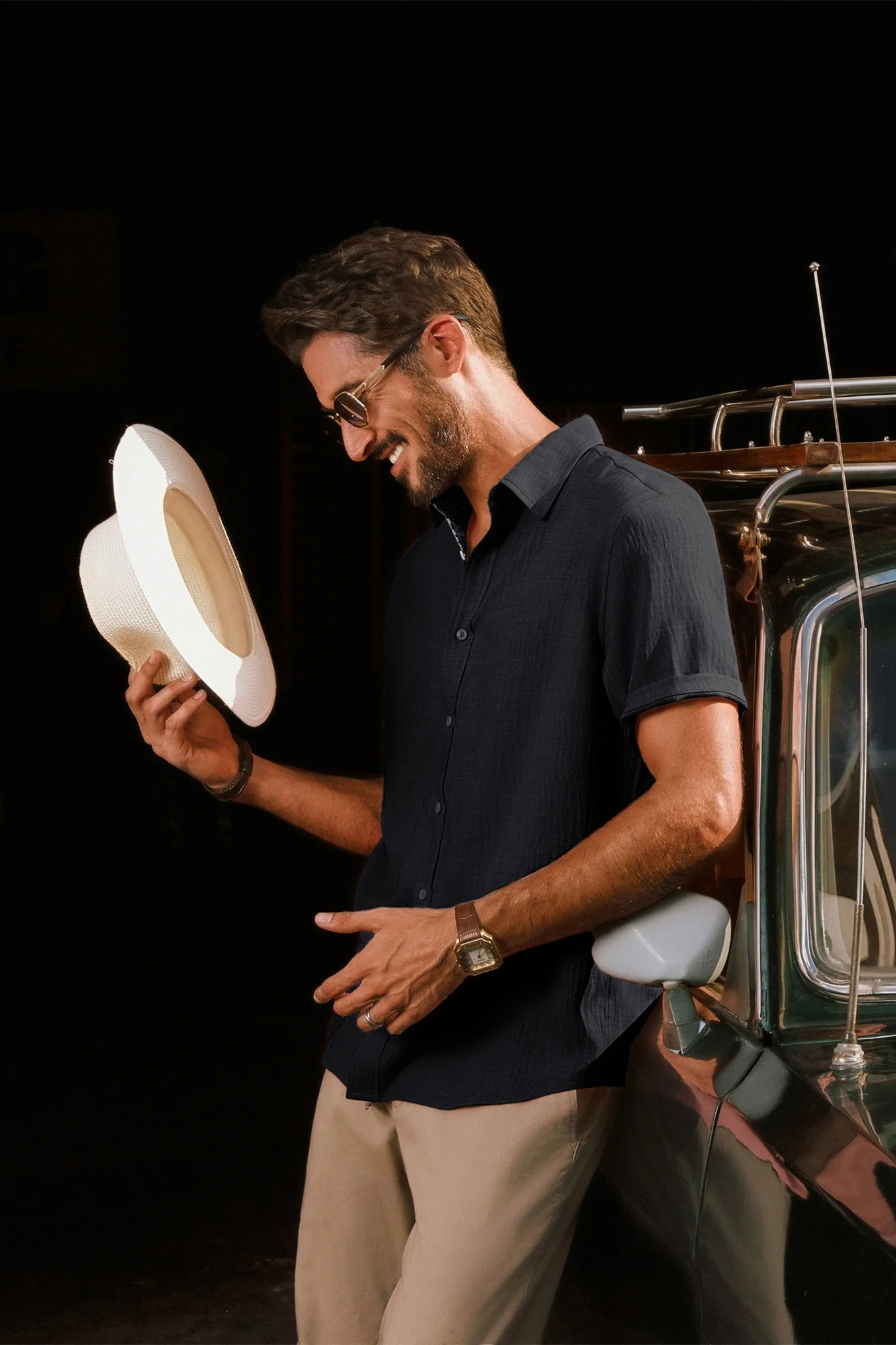 Men Straight Shirt Casual Short Sleeve Lapel Collar Button-up Tops - Image 19