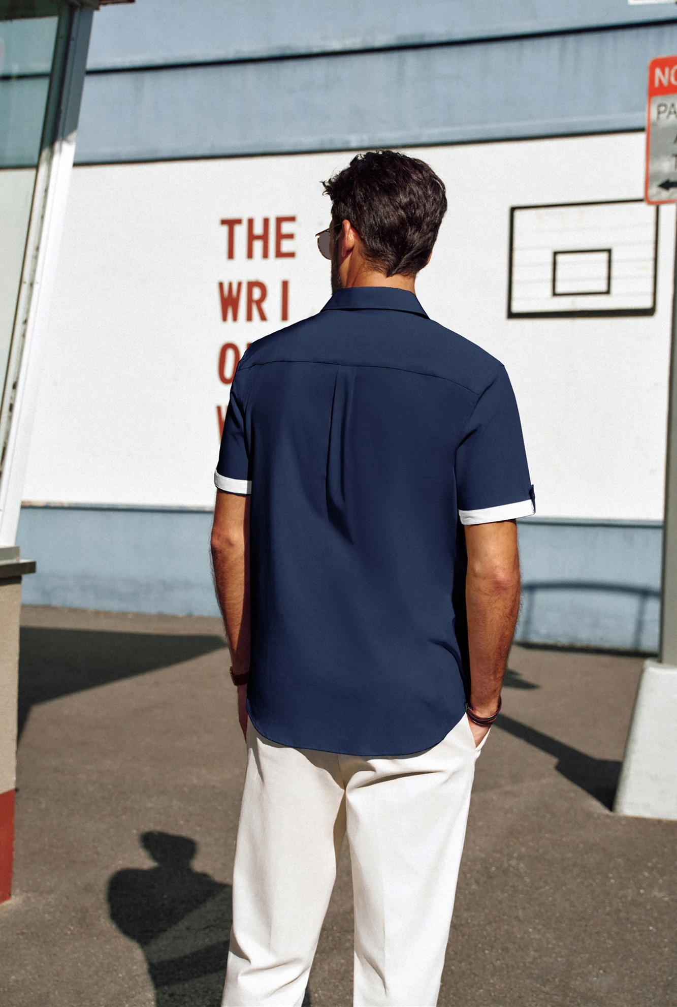 Men Straight Shirt Casual Short Sleeve Lapel Collar Button-up Tops - Image 28