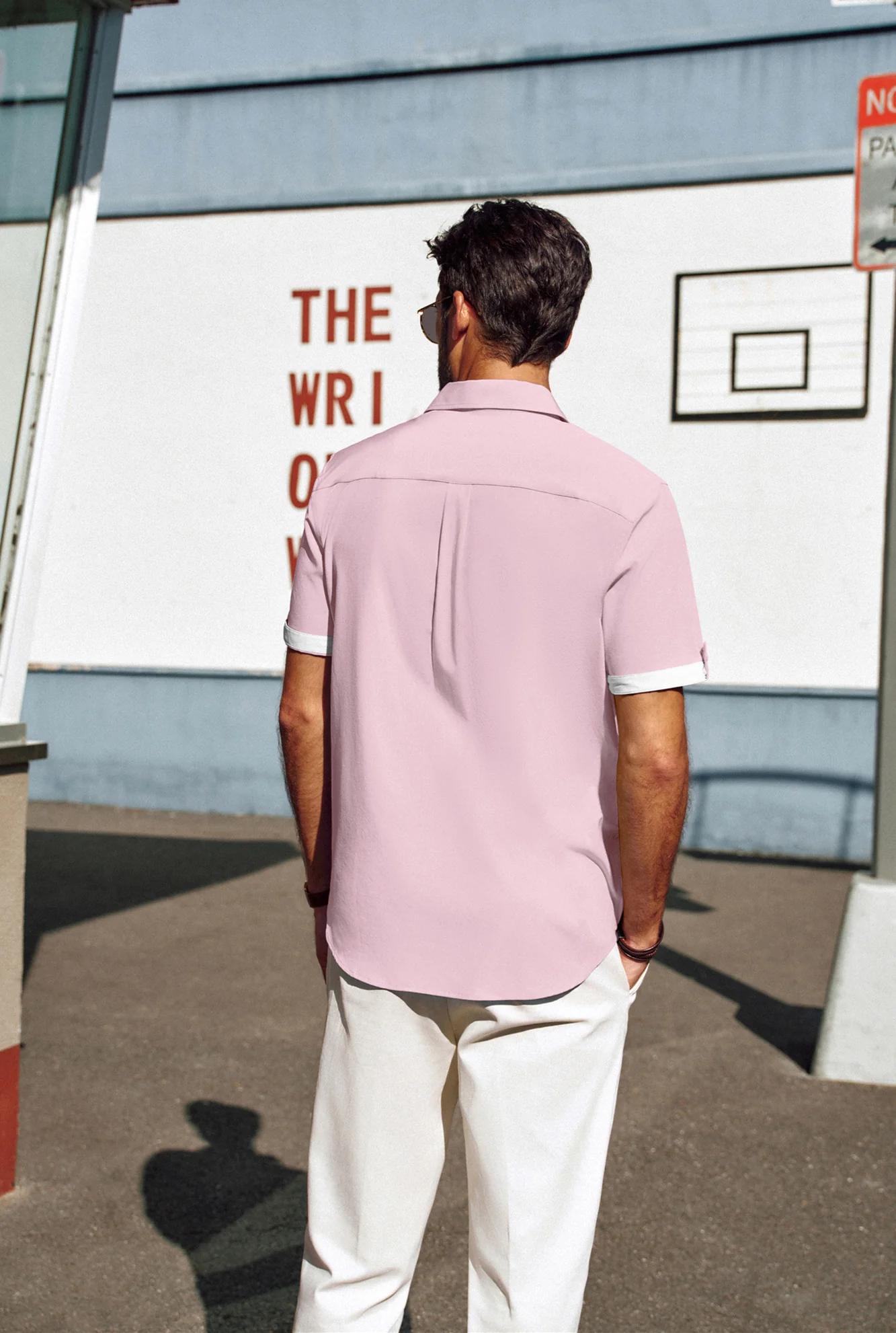 Men Straight Shirt Casual Short Sleeve Lapel Collar Button-up Tops - Image 36
