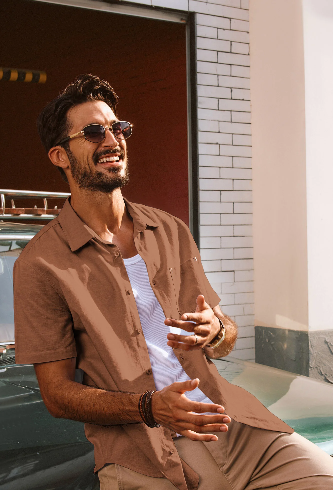 Men Straight Shirt Casual Short Sleeve Lapel Collar Button-up Tops - Image 39