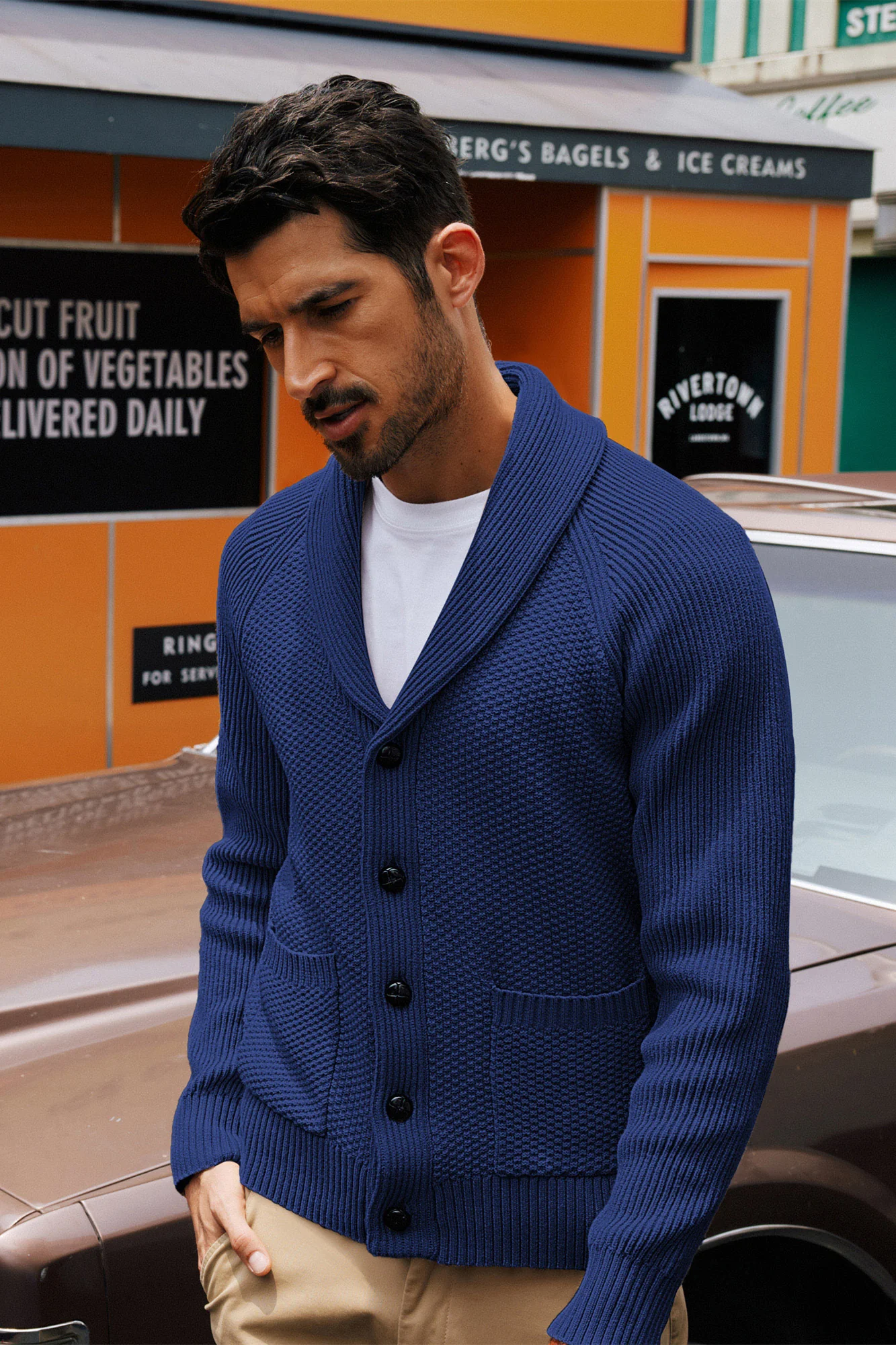 Men Stylish Shawl Lapel Cardigan Long Raglan Sleeve Button-up Sweater - Image 22