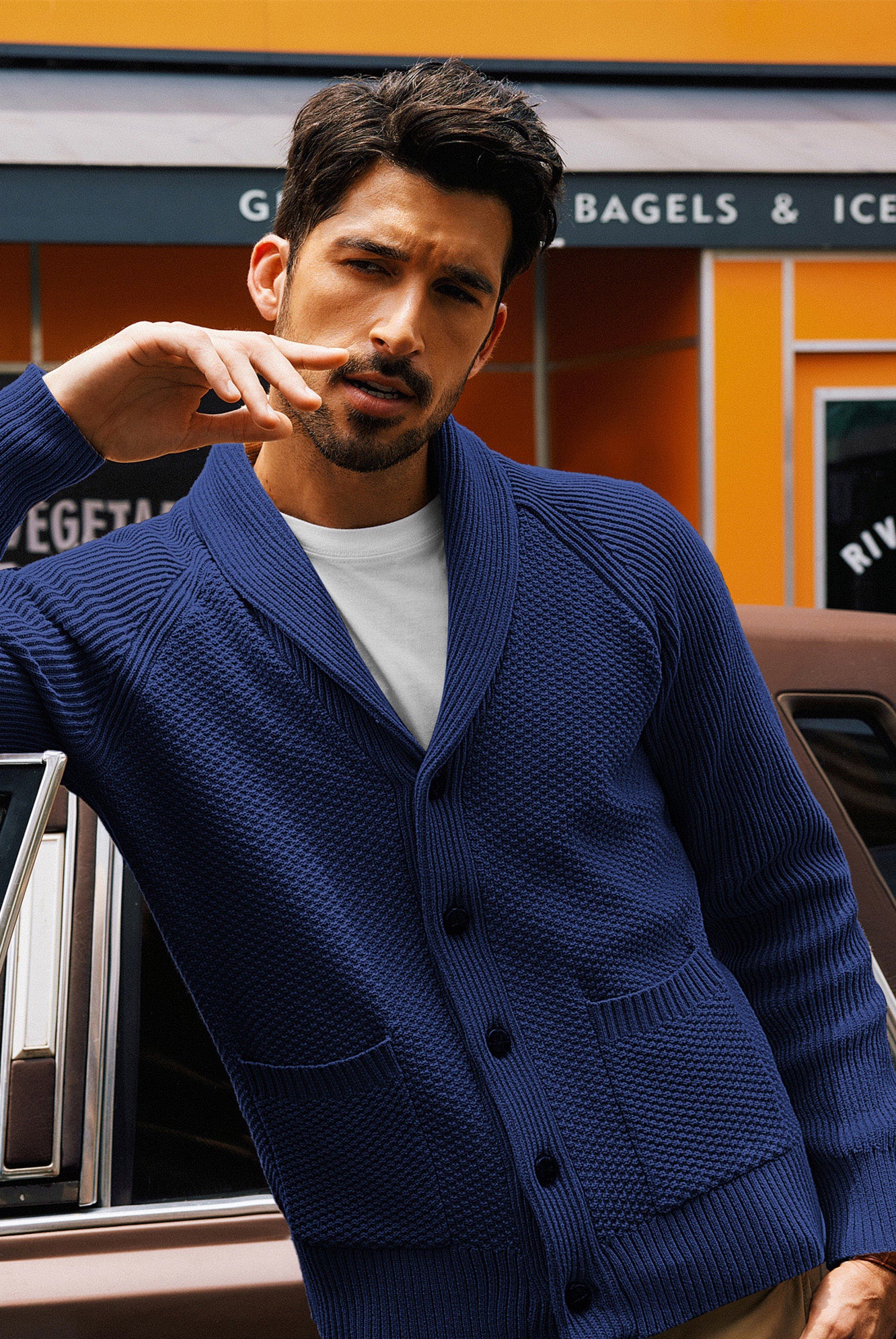 Men Stylish Shawl Lapel Cardigan Long Raglan Sleeve Button-up Sweater - Image 24
