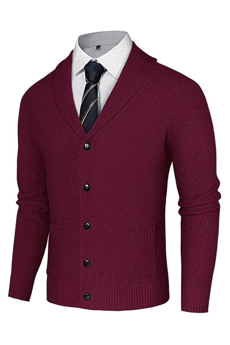 Men Stylish Shawl Lapel Cardigan Long Raglan Sleeve Button-up Sweater - Image 29