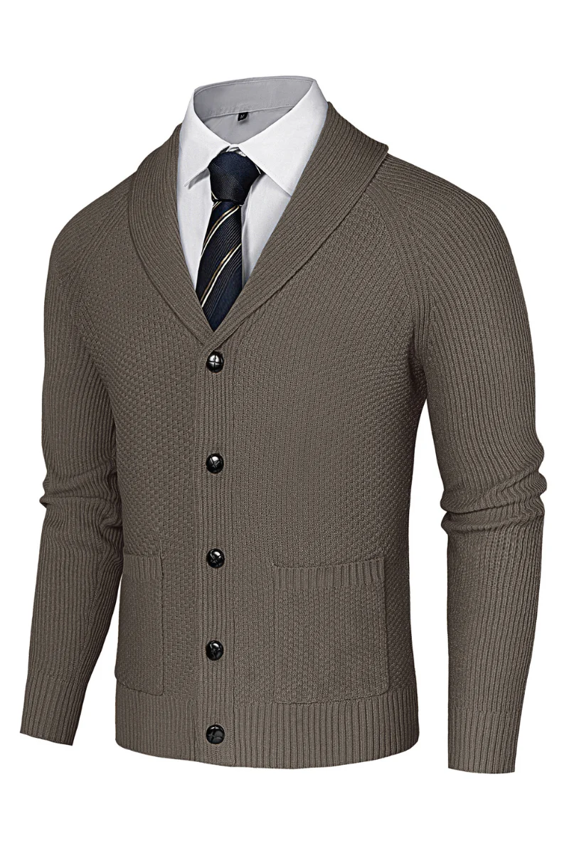 Men Stylish Shawl Lapel Cardigan Long Raglan Sleeve Button-up Sweater - Image 41