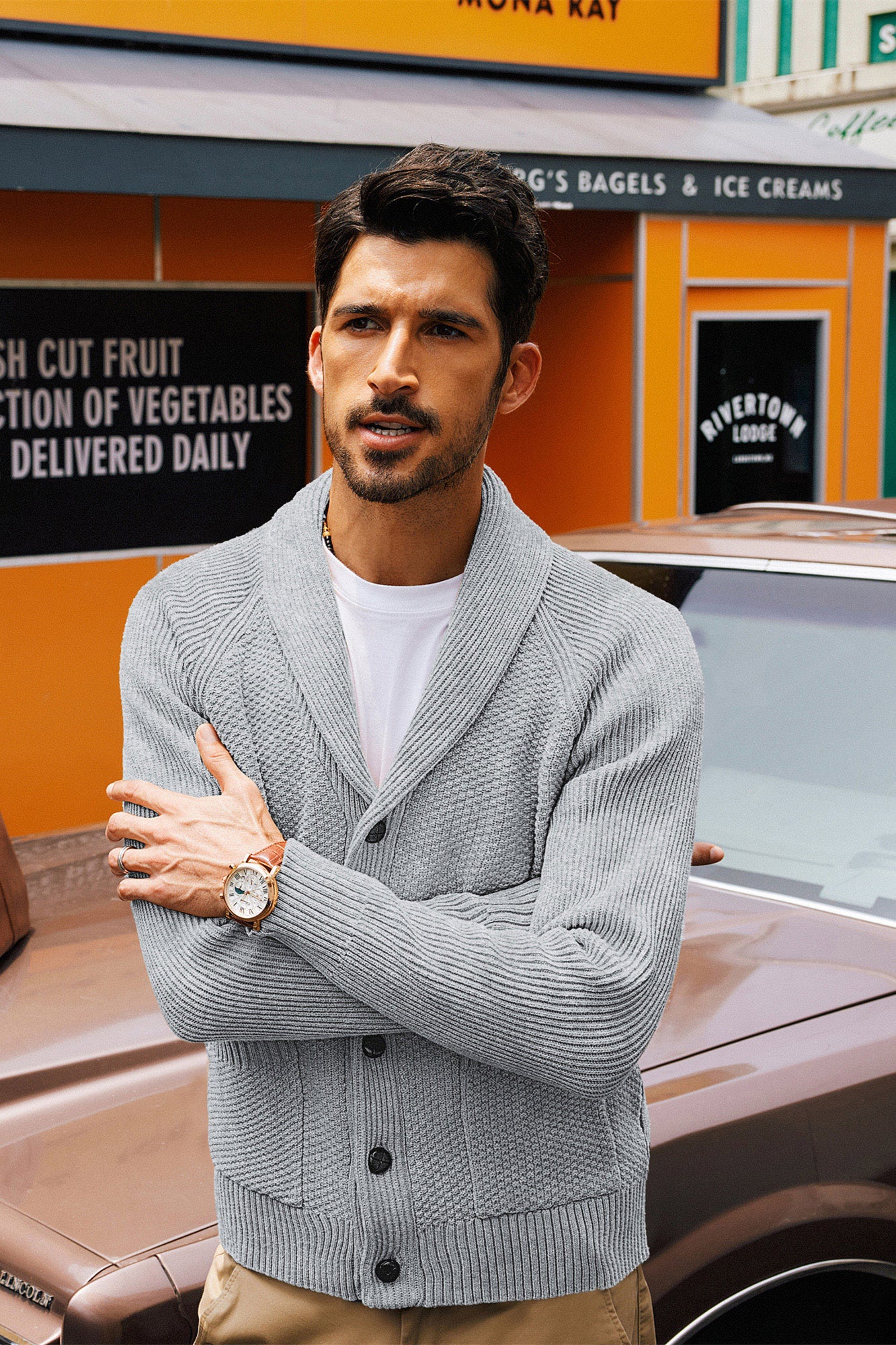Men Stylish Shawl Lapel Cardigan Long Raglan Sleeve Button-up Sweater - Image 47