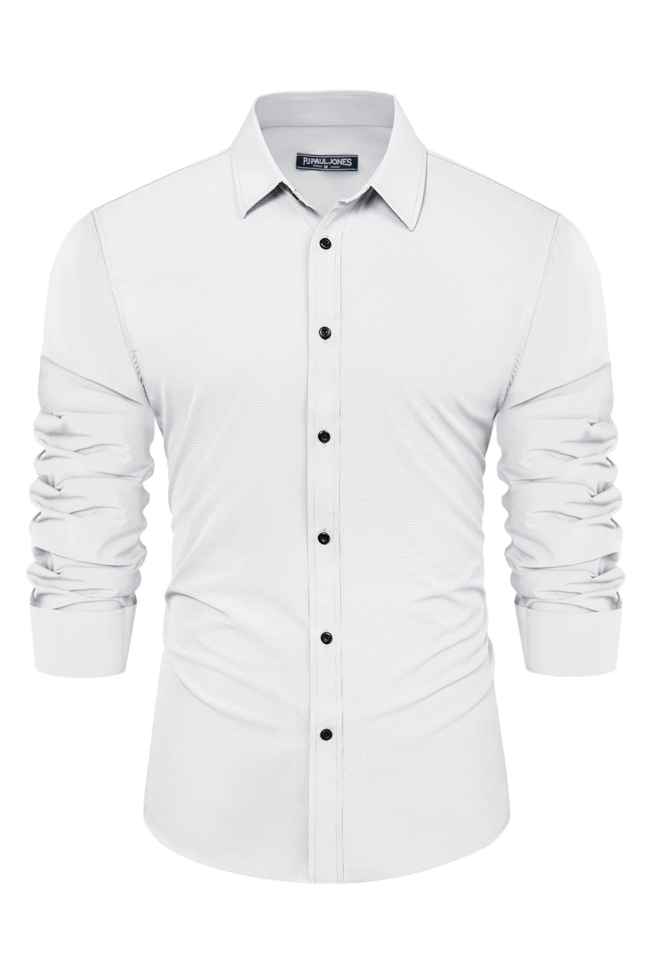 Men Stylish Shirt Long Sleeve Classic Collar Curved Hem Button-up Tops - Image 17