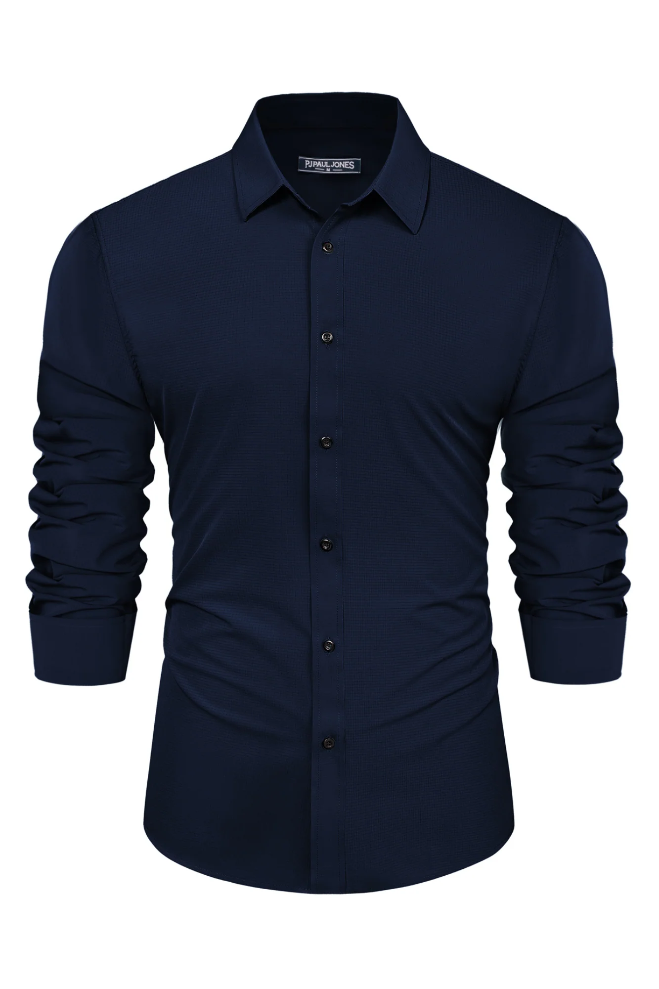 Men Stylish Shirt Long Sleeve Classic Collar Curved Hem Button-up Tops - Image 8