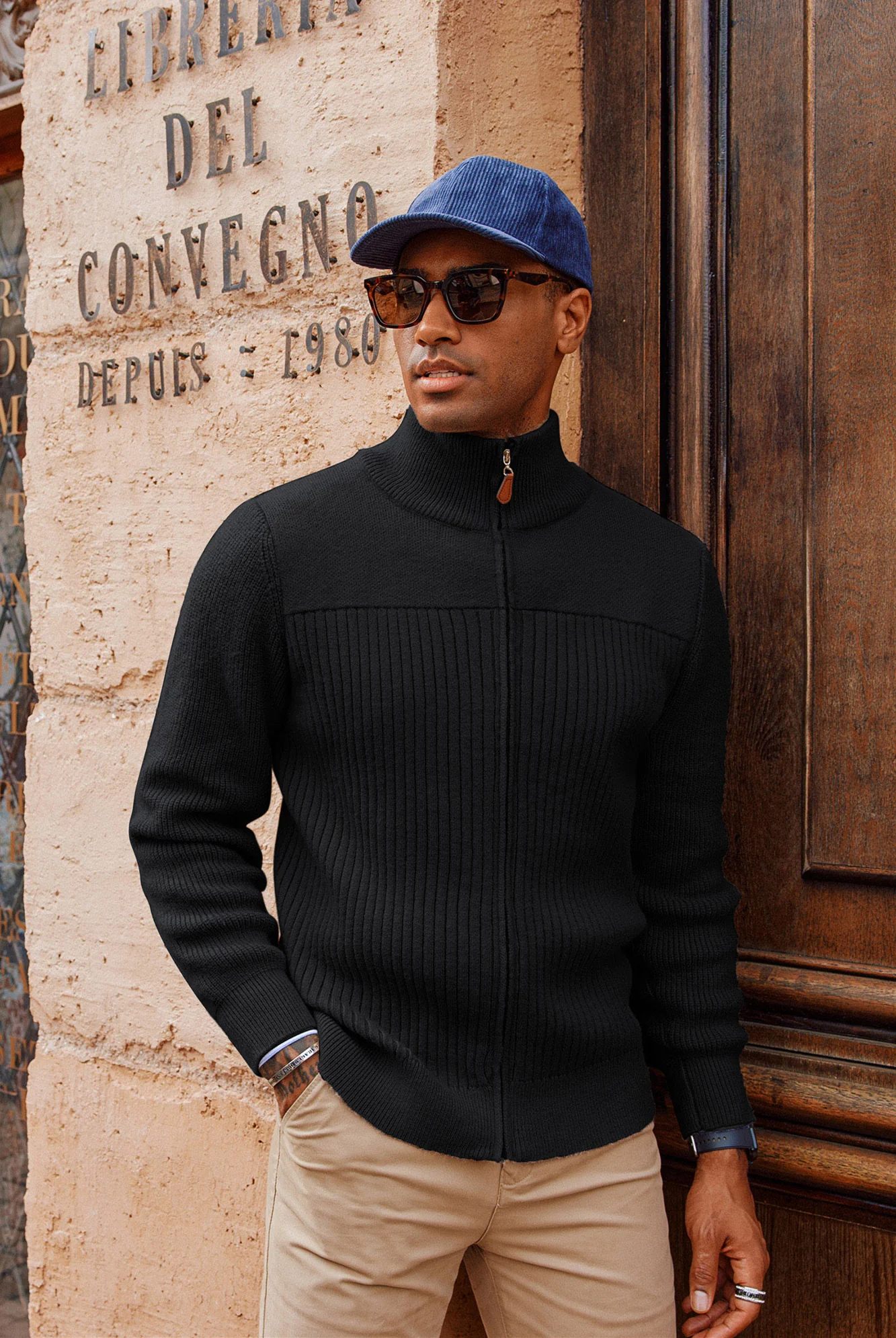 Men Stylish Stand Collar Cardigan Long Sleeve Zip-up Sweater Knitwear - Image 14