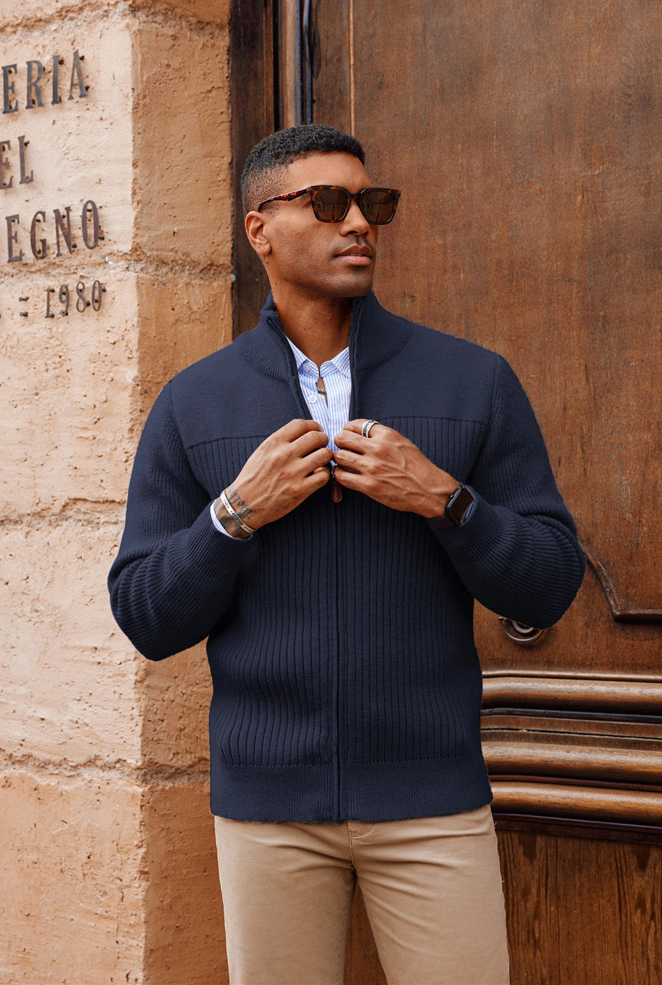 Men Stylish Stand Collar Cardigan Long Sleeve Zip-up Sweater Knitwear - Image 19