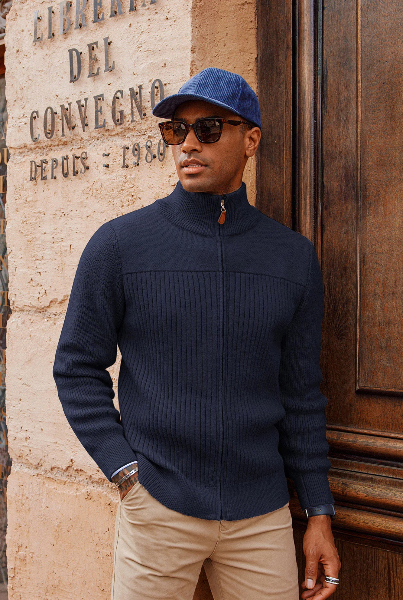 Men Stylish Stand Collar Cardigan Long Sleeve Zip-up Sweater Knitwear - Image 20
