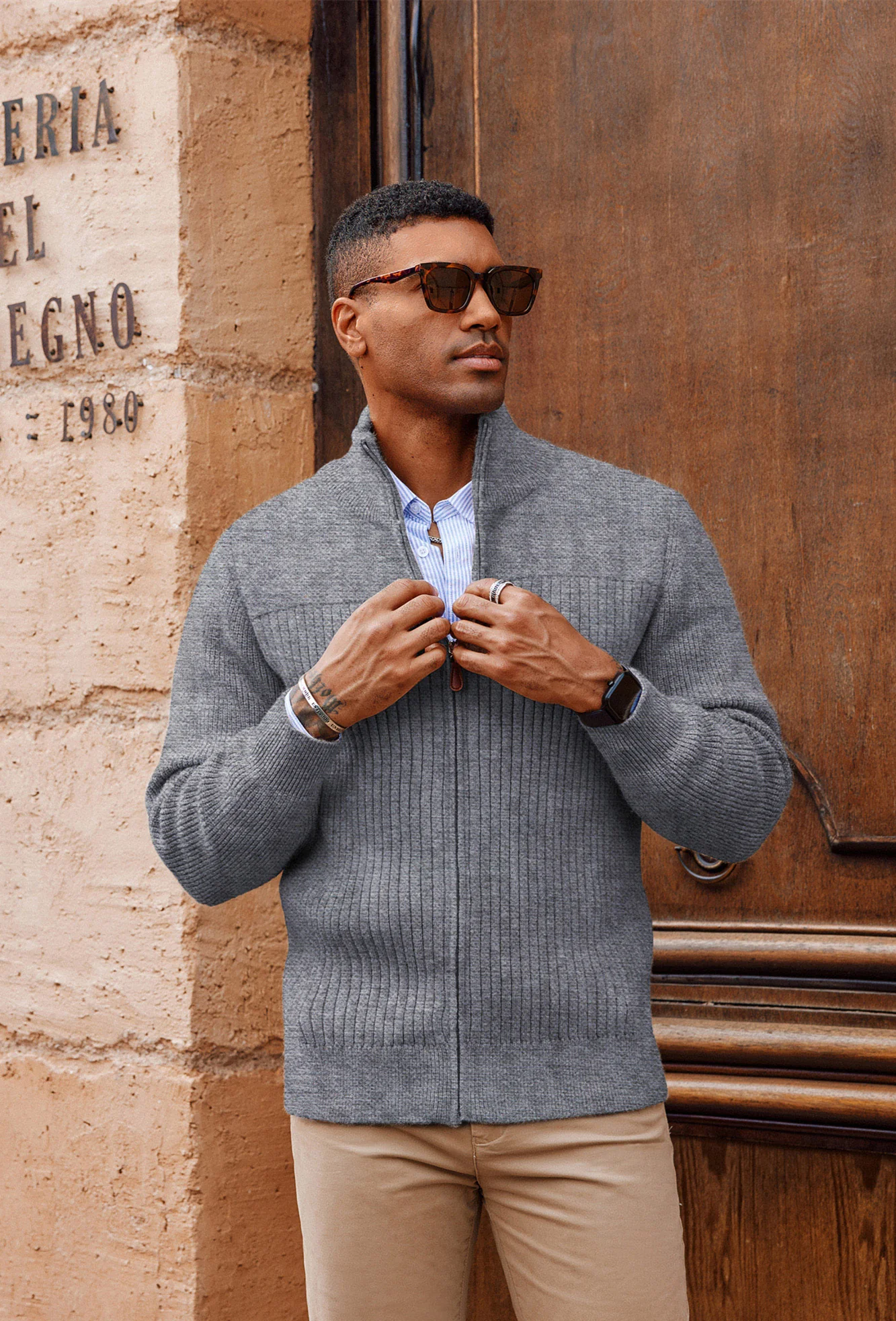 Men Stylish Stand Collar Cardigan Long Sleeve Zip-up Sweater Knitwear - Image 23