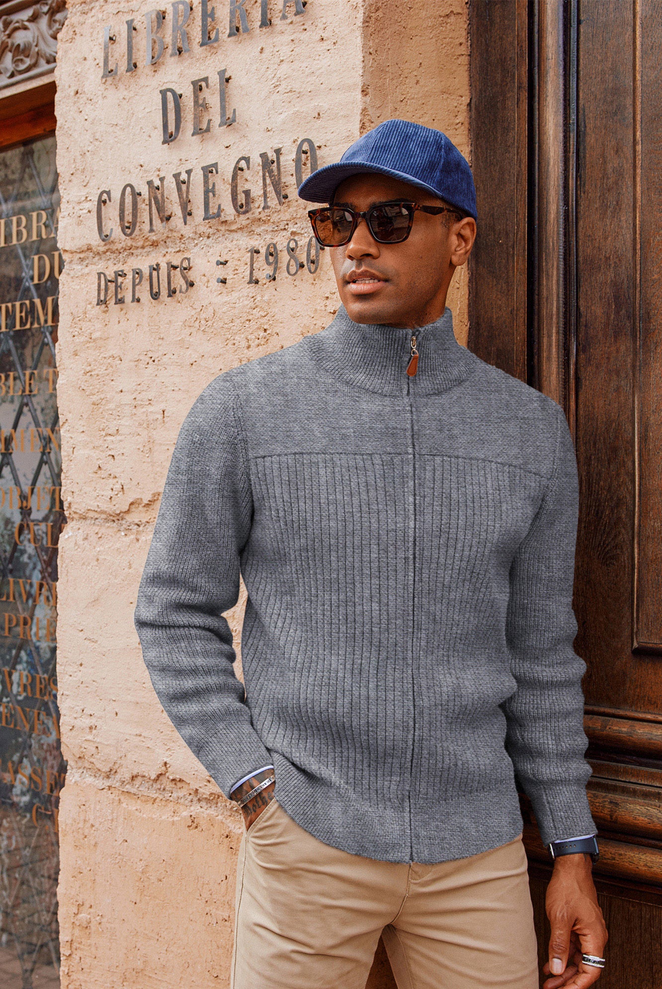 Men Stylish Stand Collar Cardigan Long Sleeve Zip-up Sweater Knitwear - Image 25
