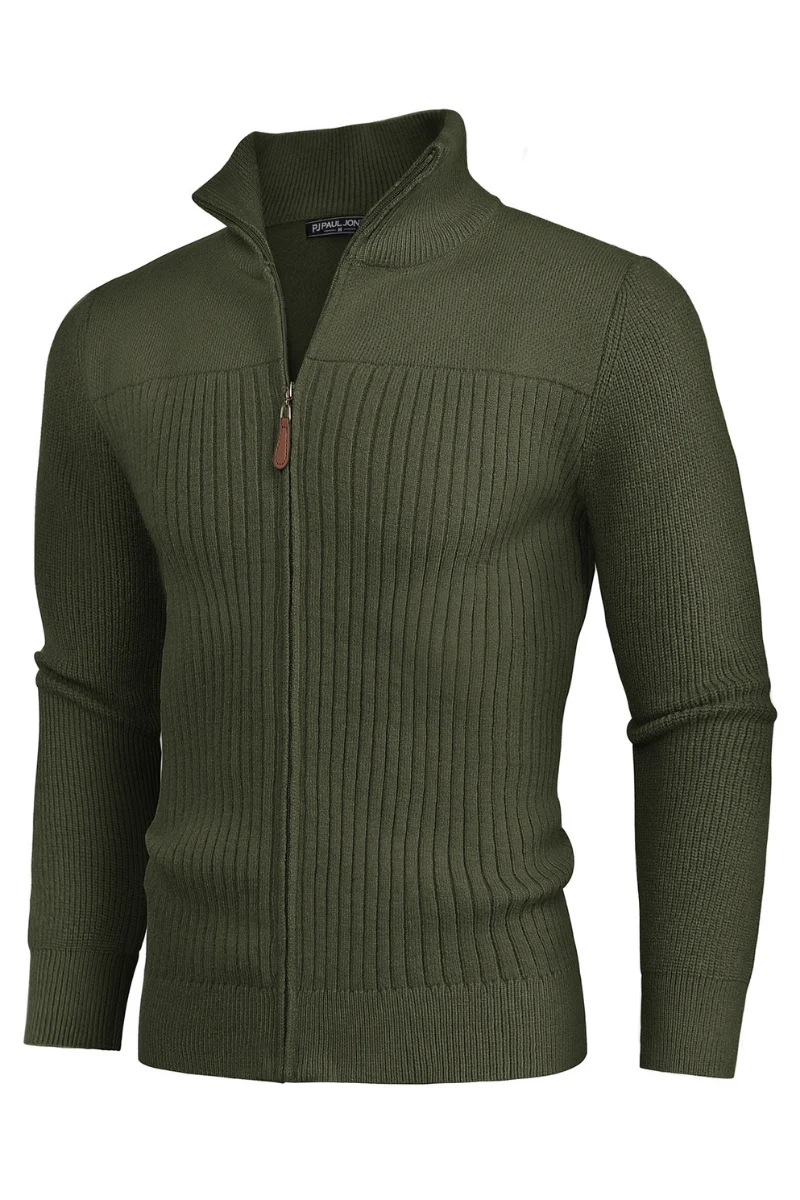 Men Stylish Stand Collar Cardigan Long Sleeve Zip-up Sweater Knitwear - Image 31