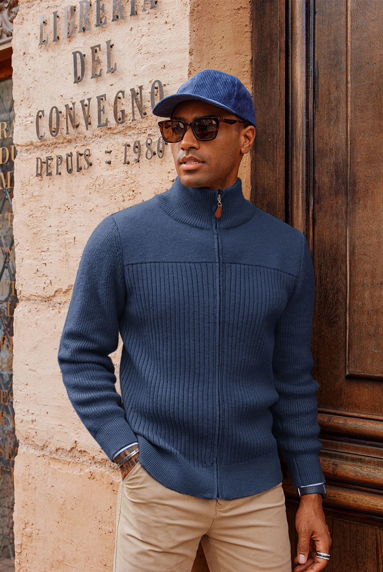 Men Stylish Stand Collar Cardigan Long Sleeve Zip-up Sweater Knitwear - Image 44