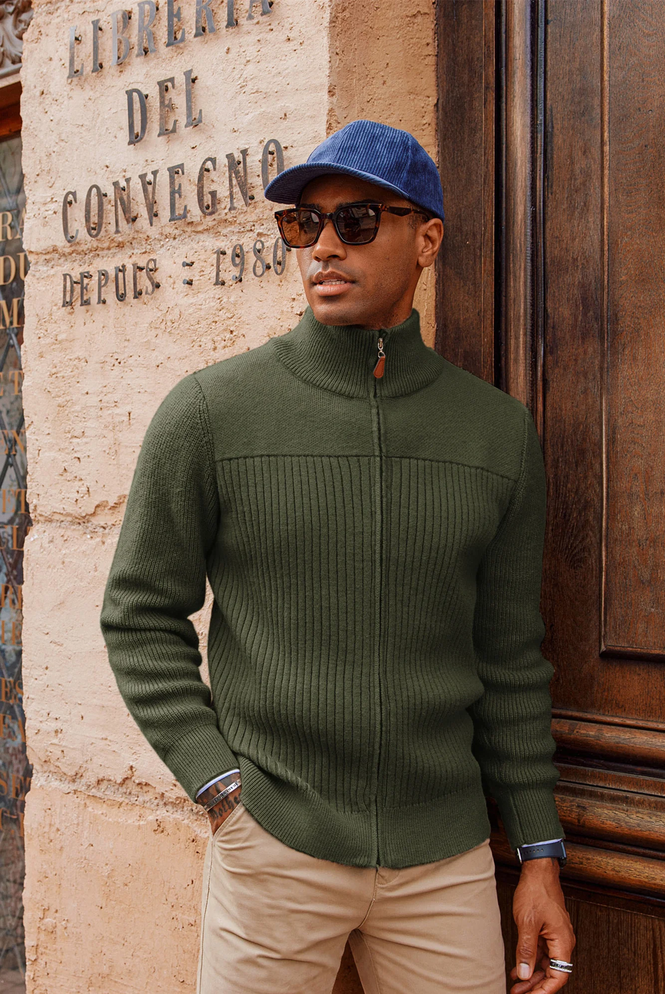 Men Stylish Stand Collar Cardigan Long Sleeve Zip-up Sweater Knitwear - Image 49