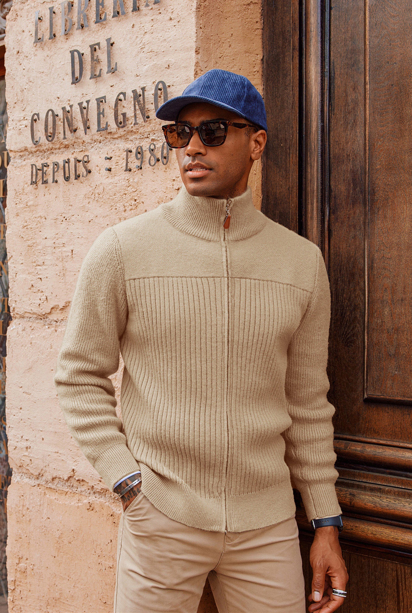 Men Stylish Stand Collar Cardigan Long Sleeve Zip-up Sweater Knitwear - Image 5