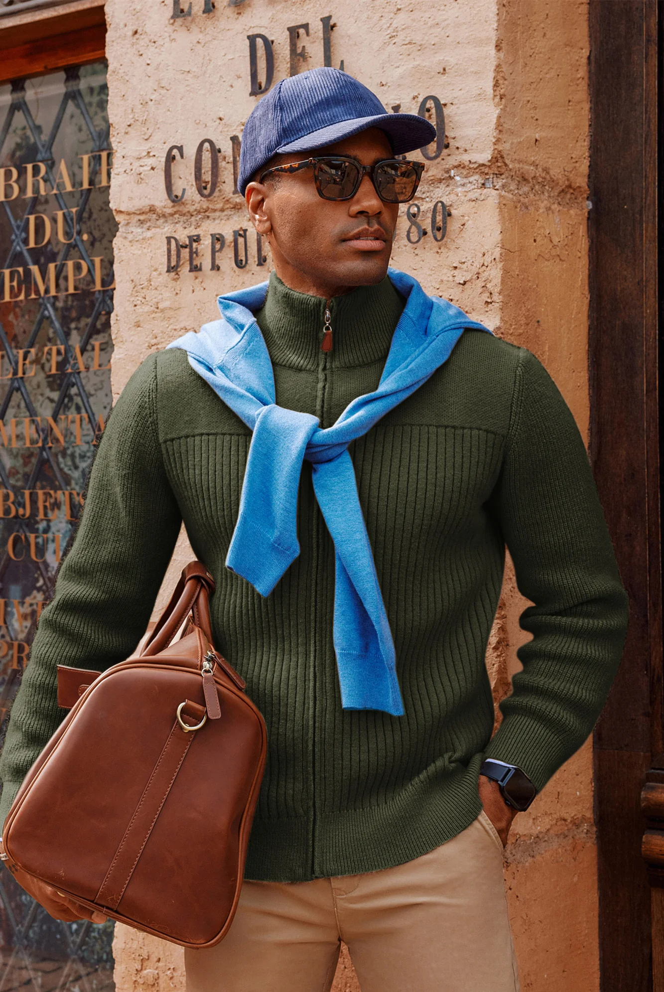 Men Stylish Stand Collar Cardigan Long Sleeve Zip-up Sweater Knitwear - Image 50