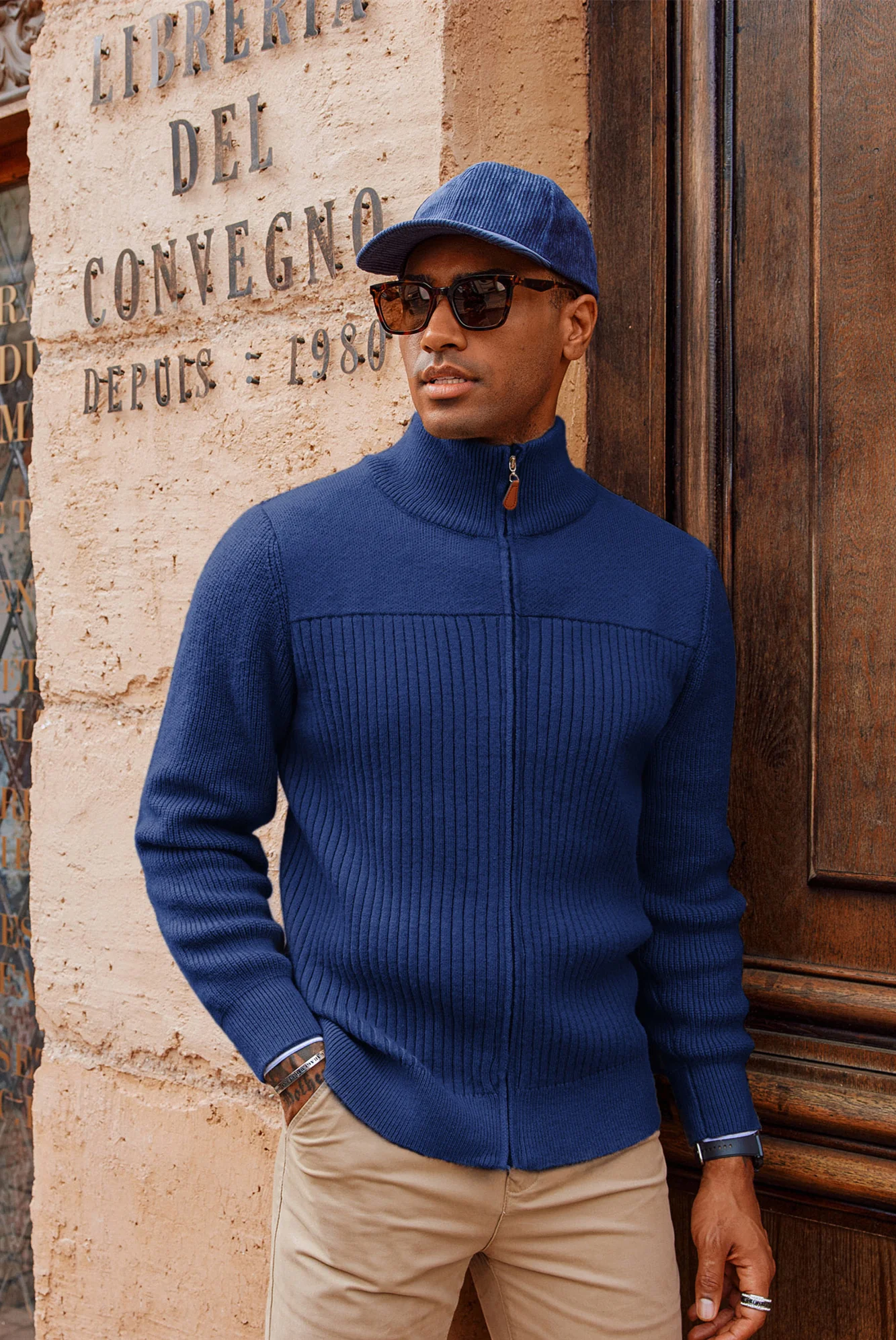 Men Stylish Stand Collar Cardigan Long Sleeve Zip-up Sweater Knitwear - Image 54