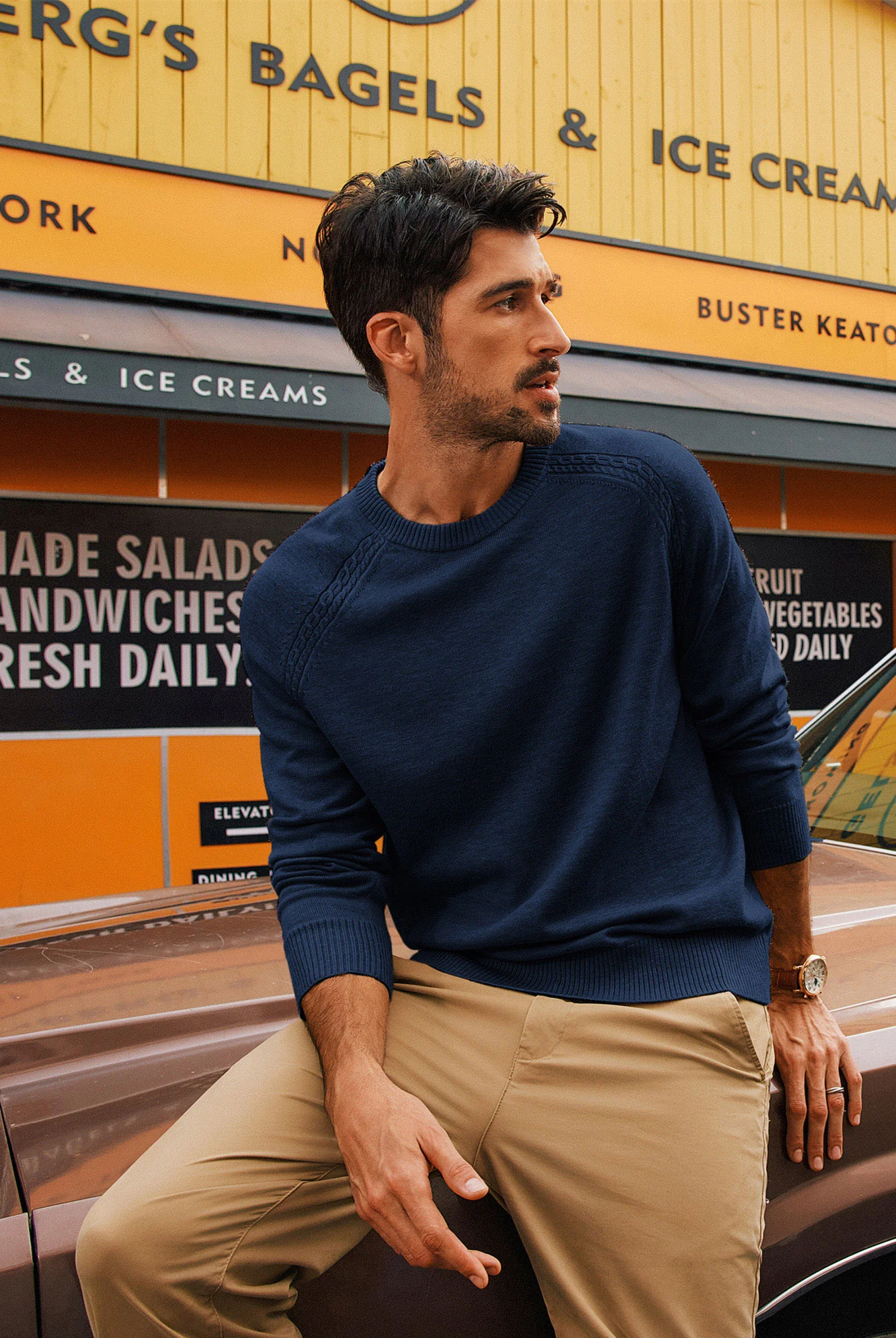 Men Stylish Sweater Long Raglan Sleeve Crew Neck Ribbed Cuff Pullover - Image 14