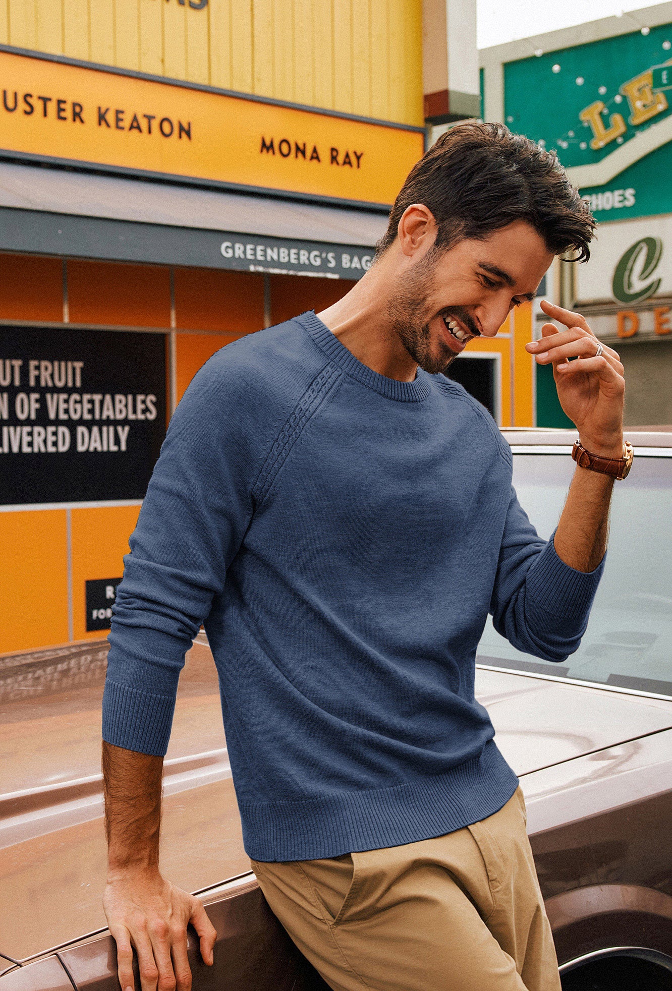 Men Stylish Sweater Long Raglan Sleeve Crew Neck Ribbed Cuff Pullover - Image 18