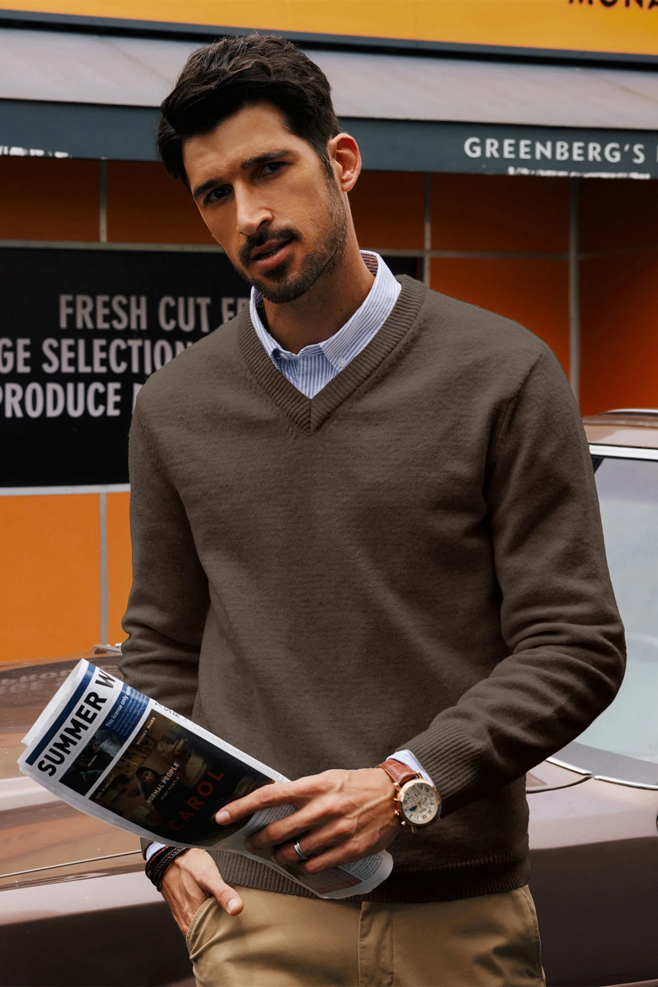 Men Stylish Sweater Long Sleeve V-Neck Ribbed Cuff Pullover Jumper - Image 10