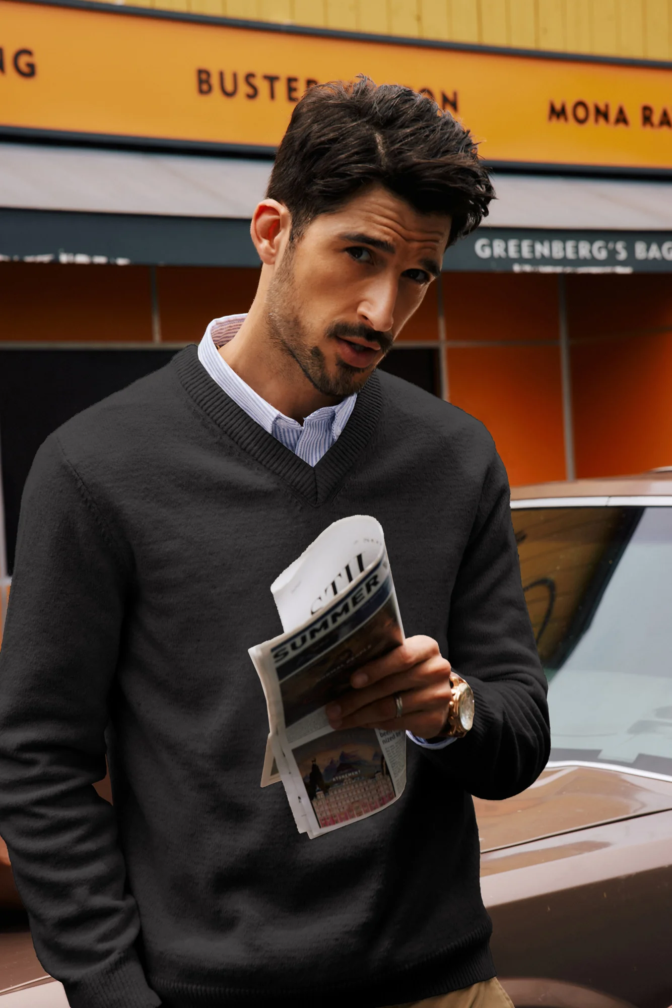 Men Stylish Sweater Long Sleeve V-Neck Ribbed Cuff Pullover Jumper - Image 13