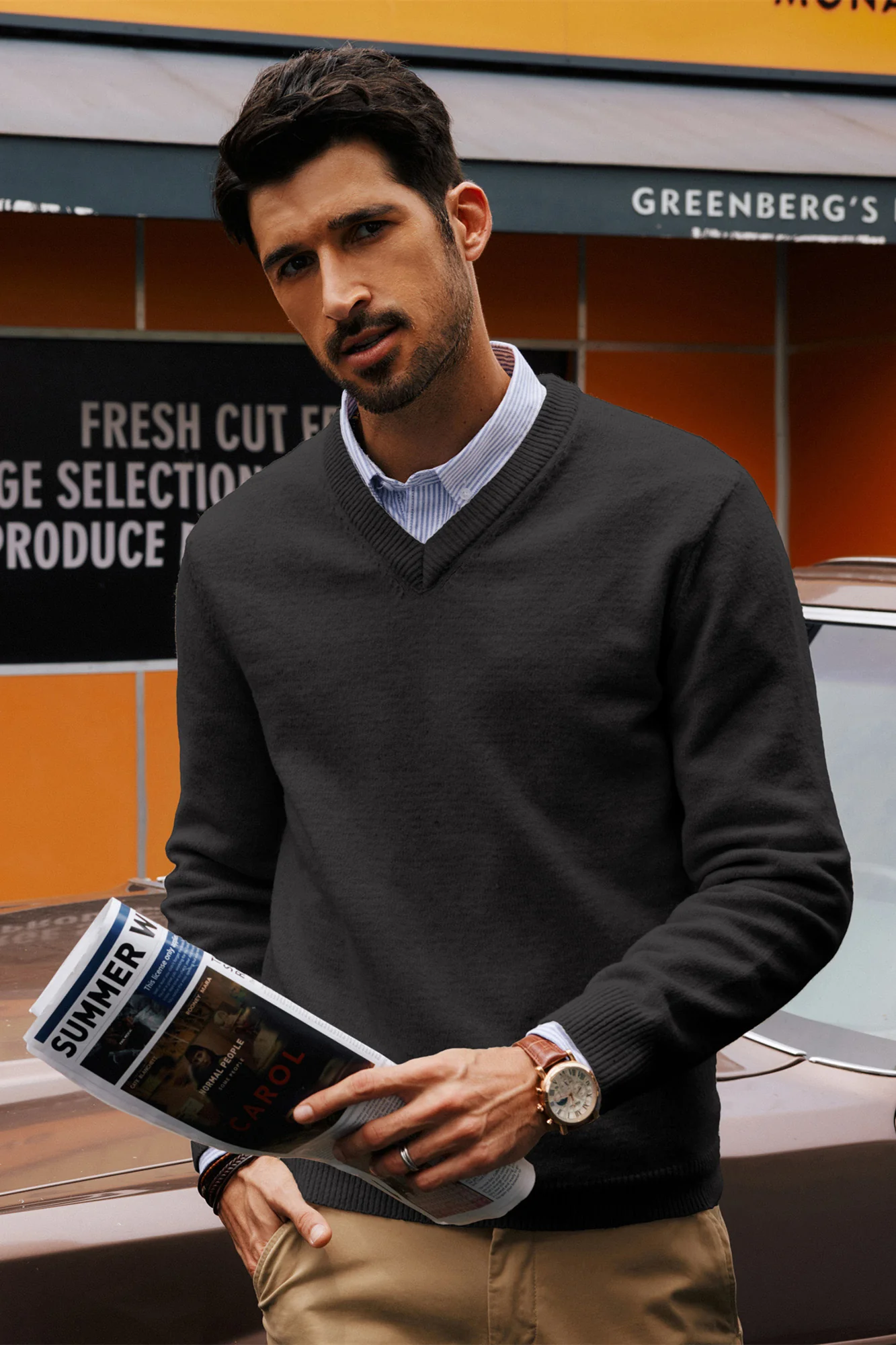 Men Stylish Sweater Long Sleeve V-Neck Ribbed Cuff Pullover Jumper - Image 16