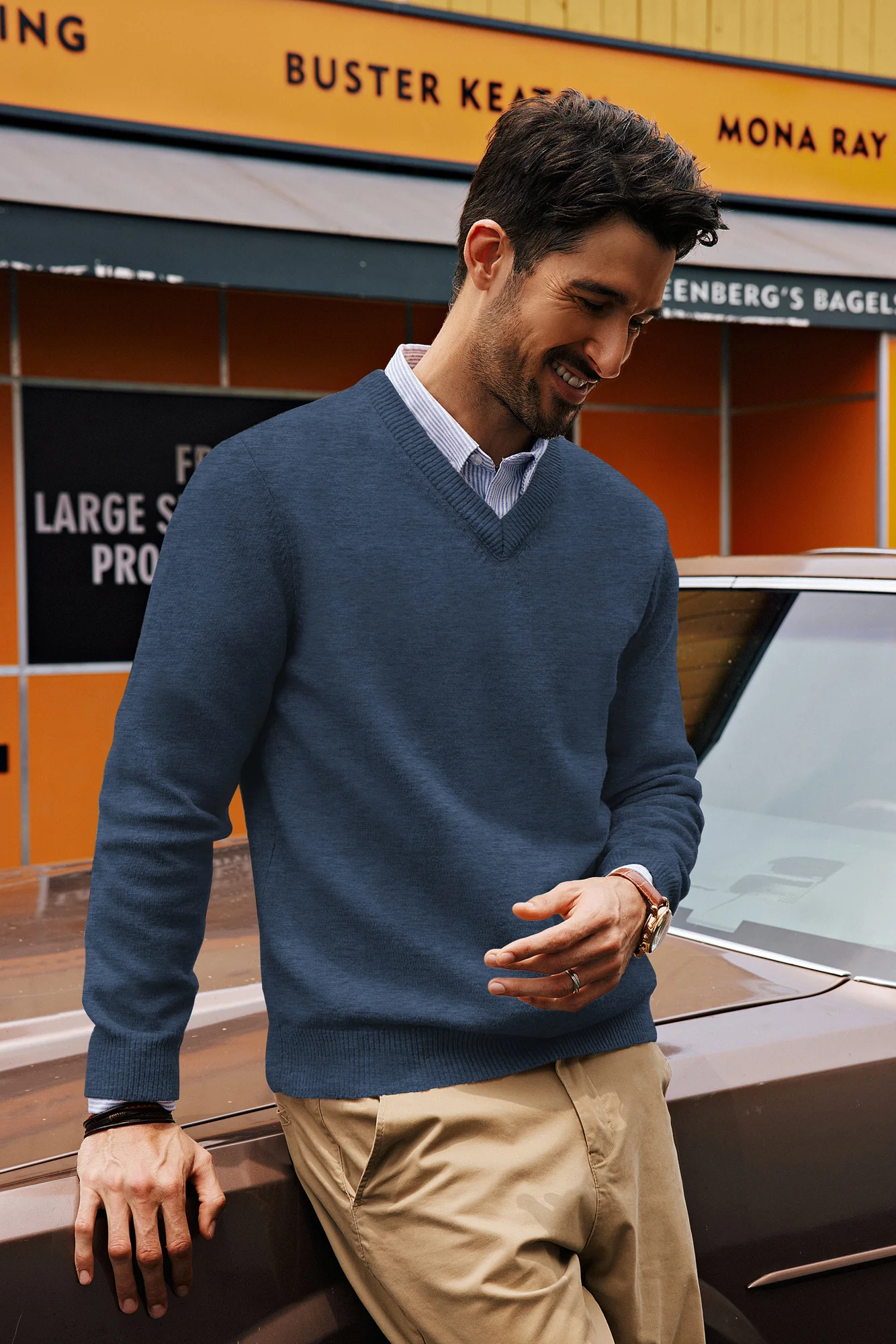 Men Stylish Sweater Long Sleeve V-Neck Ribbed Cuff Pullover Jumper - Image 22